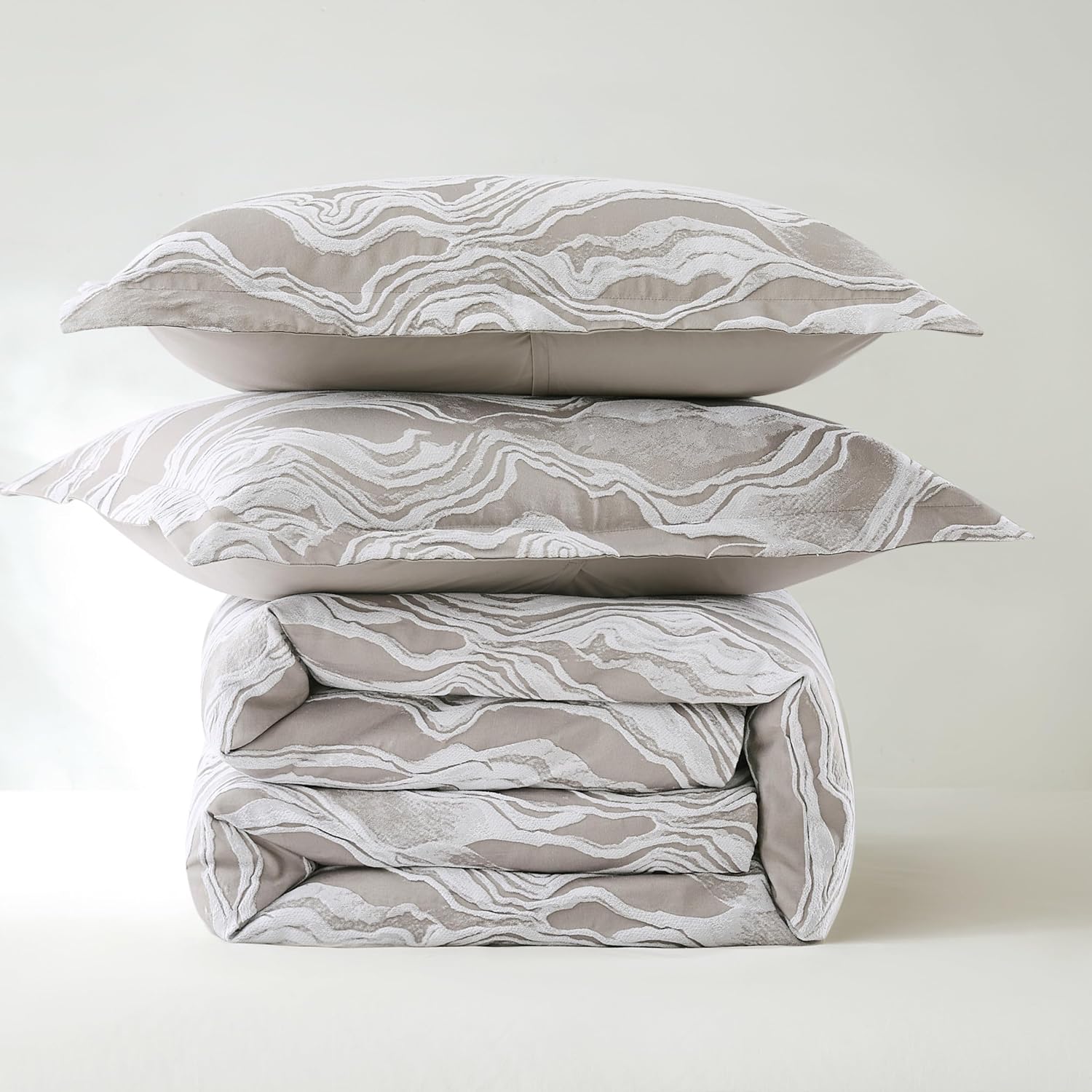 Lush Decor x Chuks Collins Cascade Wave Duvet Cover 3 Piece Set Queen Gray & White - Cotton Duvet Cover Queen - Luxury Bedding Set - Gray Duvet