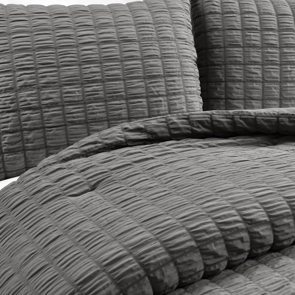 Lush Decor Crinkle Textured Dobby 3 Piece Comforter Set, King, Dark Gray