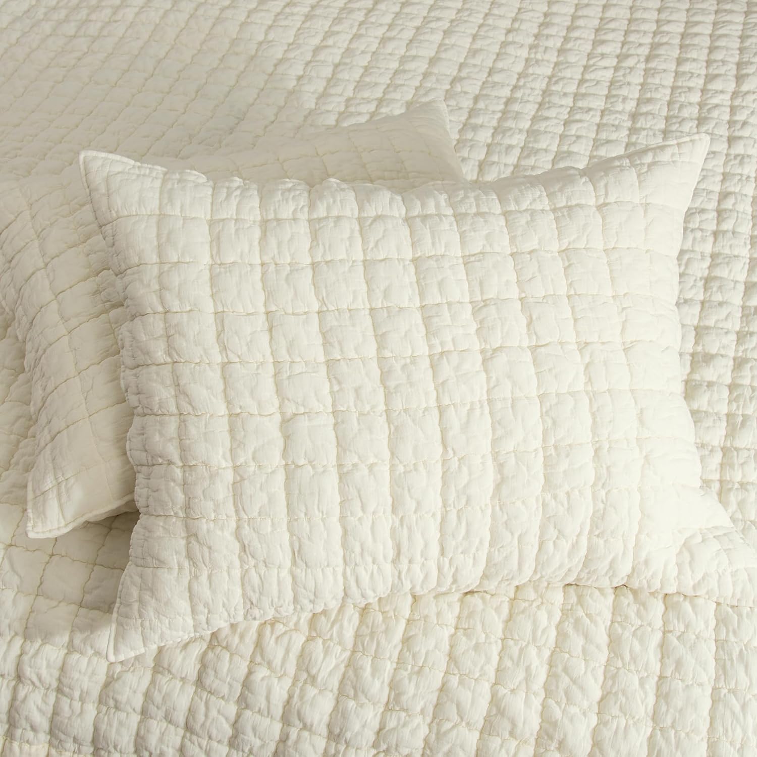 Levtex Home - Whisper Butter Quilt Set - Twin/Twin XL Quilt (68x86in.) and 1 Standard Sham (20x26in.) - Textured Grid - Cream - Reversible - Cotton | Textured
