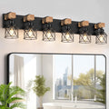 FadimiKoo 6-Light Farmhouse Bathroom Lighting Fixtures, Wood Black Vanity Lights Over Mirror, Rustic Wall Sconces Lighting with Metal Lampshade, Vintage Wall Lights for Bedroom, Living Room, Hallway