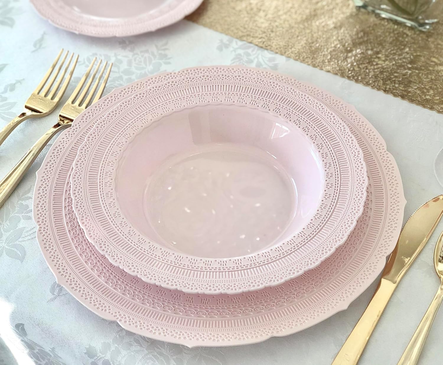' OCCASIONS ' 240 Bowls Pack, Extra Heavyweight Vintage Wedding Party Disposable Plastic Bowls (14 oz Soup Bowl, Chateau Blush Pink)