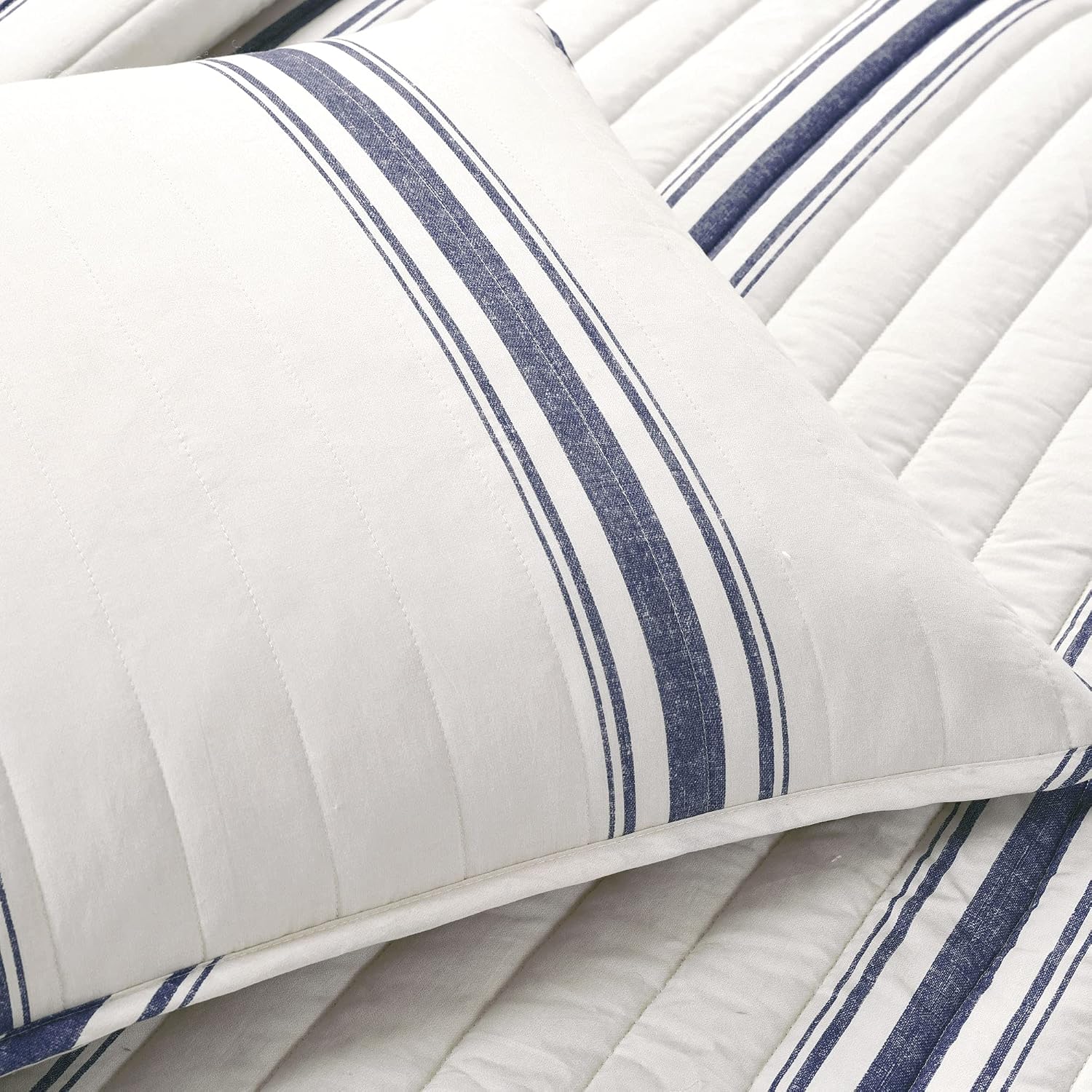 Lush Decor Farmhouse Stripe Reversible Cotton Quilt King Size 3 Piece Set Navy - Farmhouse Bedding Set King Quilt - Striped Bedding
