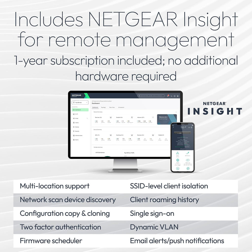 NETGEAR Tri-Band PoE 10 G Insight Manageable WiFi 7 Access Point (WBE750) – 18.4 Gbps Speed (AX18400) - Covers up to 3,000 sq. ft., 256 Client Devices - WPA3 - Power Adapter not Included
