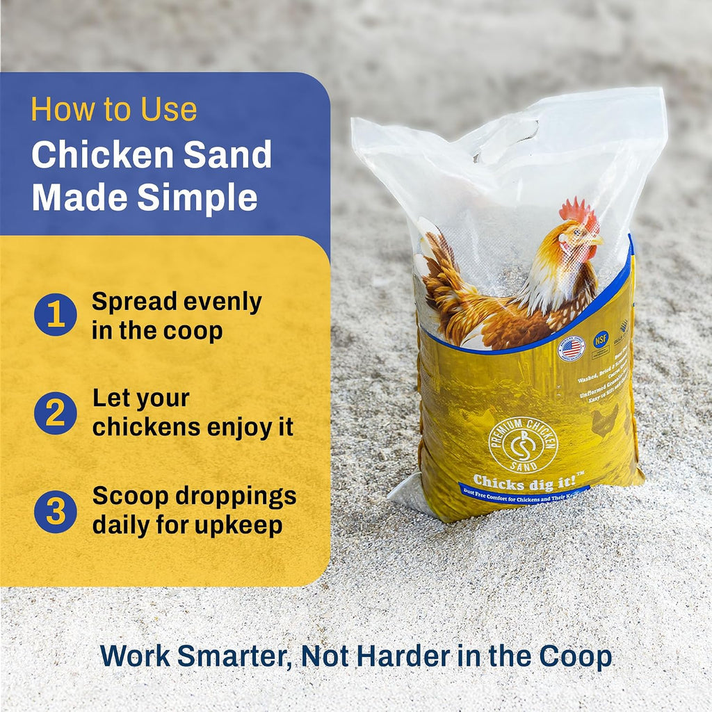 Premium Chicken Sand 50 lbs (4-Pack) – Dust-Free, Odor-Control Bedding for Chicken Coops, Nesting Boxes, and Runs – Natural Poultry Litter, 200 lbs Total