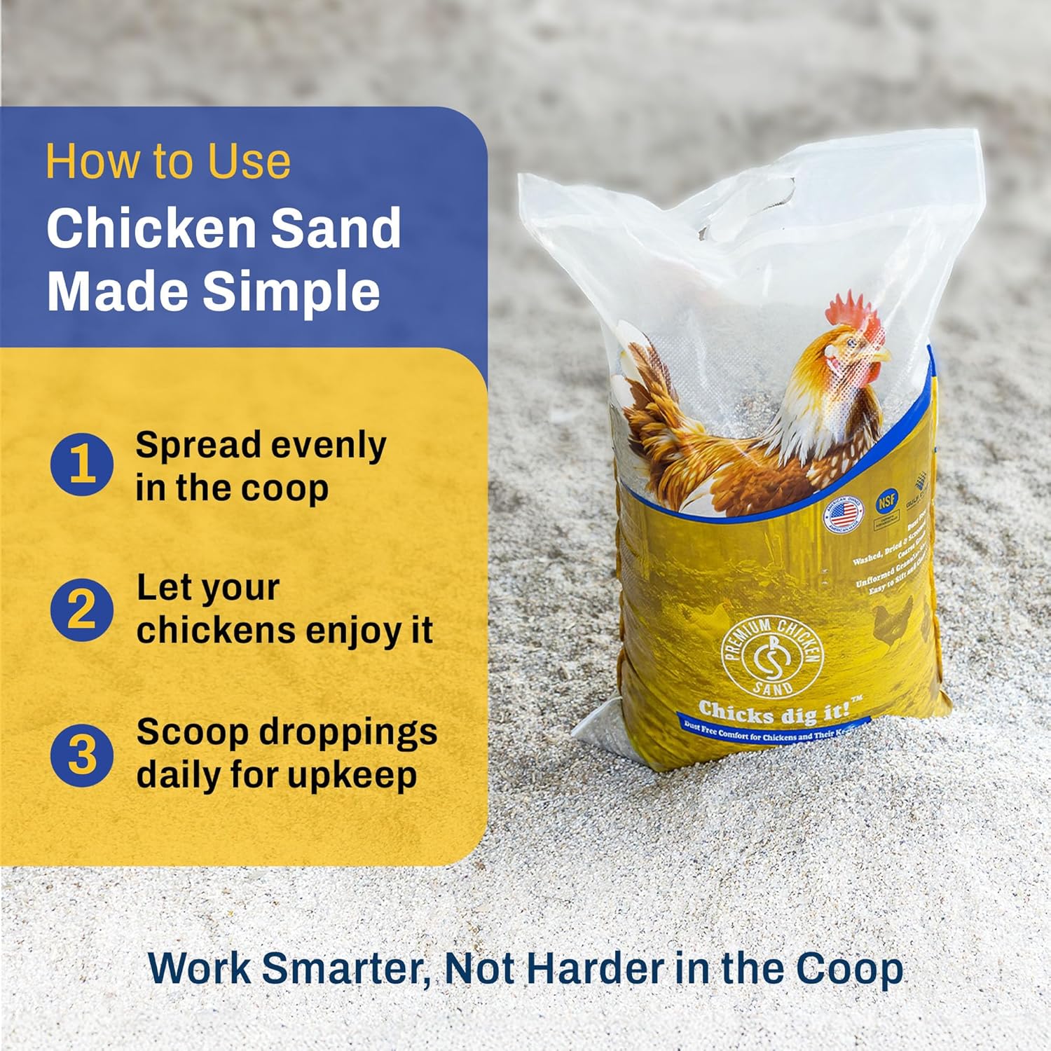 Premium Chicken Sand 50 lbs (8-Pack) – Dust-Free, Odor-Control Bedding for Chicken Coops, Nesting Boxes, and Runs – Natural Poultry Litter, 400 lbs Total