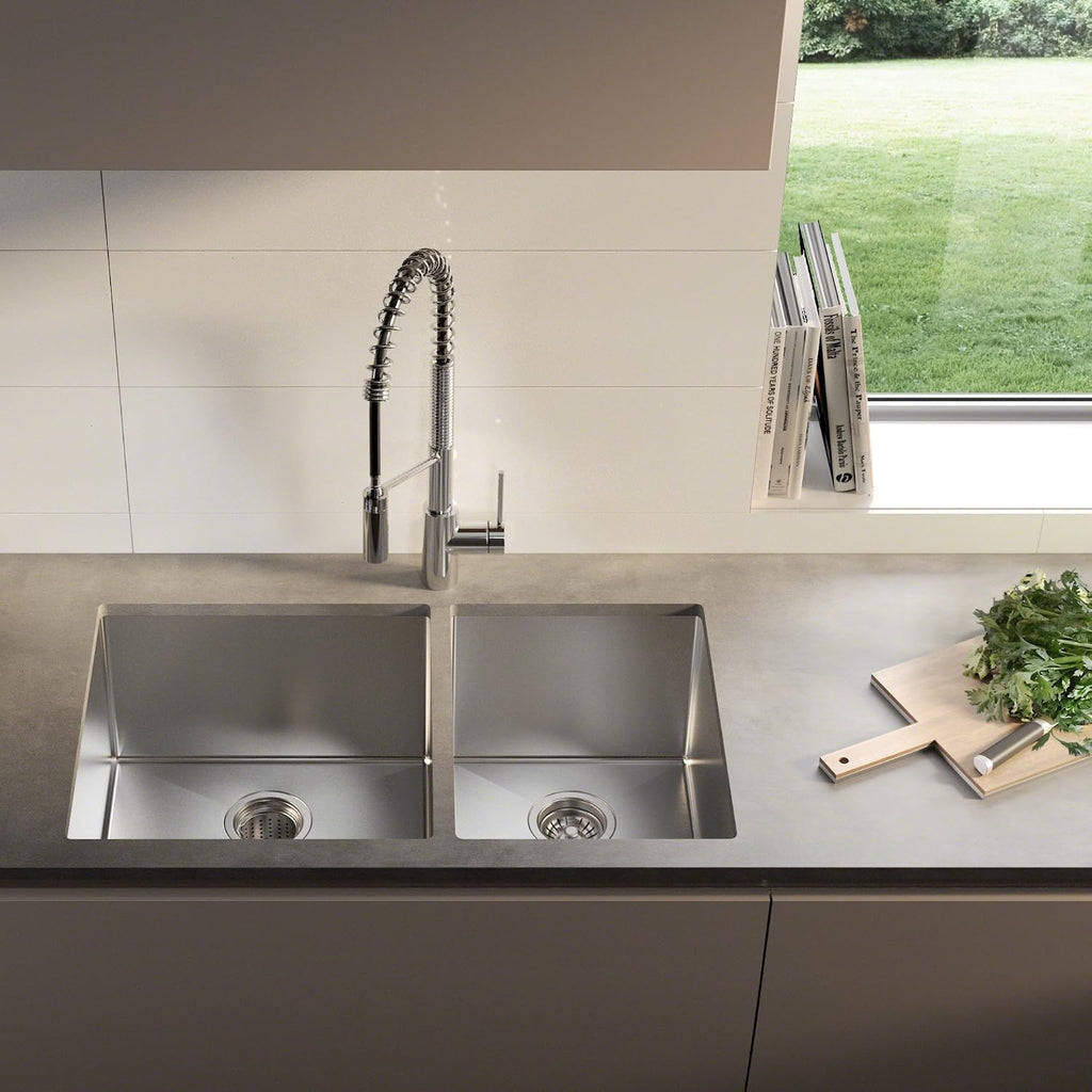 Kraus Kitchen Sinks Undermount - 33 Inch Stainless Steel Kitchen Sink, 60/40 Double Bowl, 16 Gauge, Model KHU103-33