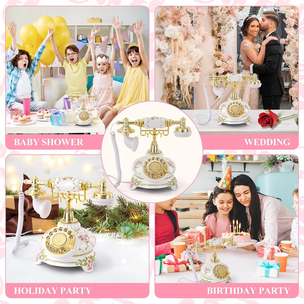 Audio Guest Book Phone, 32G Capacity Vintage Audio GuestBook Wedding Phone, Retro Audio Telephone Recording Customized Voice Message for Your Wedding Party, Retro Flower