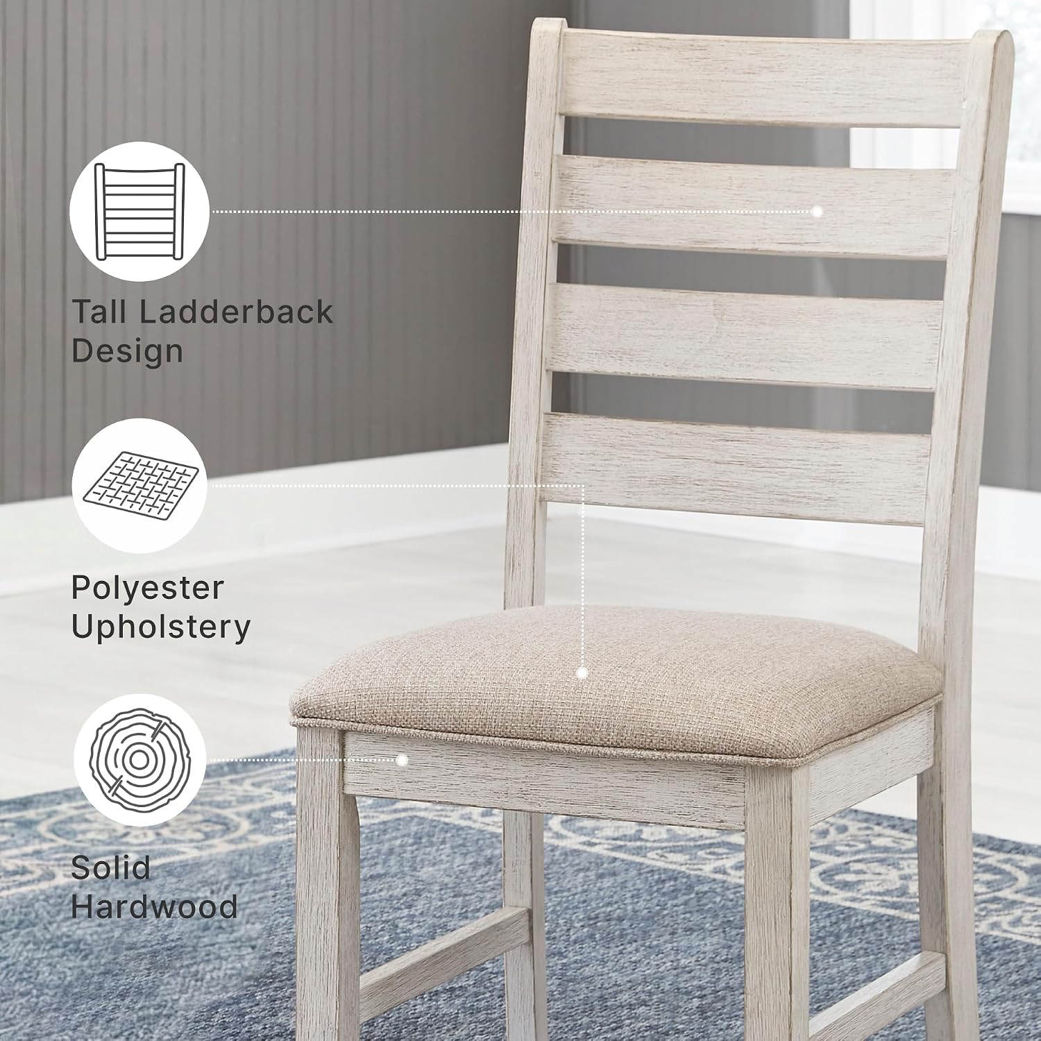 Signature Design by Ashley Skempton Modern Farmhouse Dining Room Chair, 2 Count, Ladderback Design, Wood, 17.75' W x 21.5' D x 38.63' H, White and Light Brown