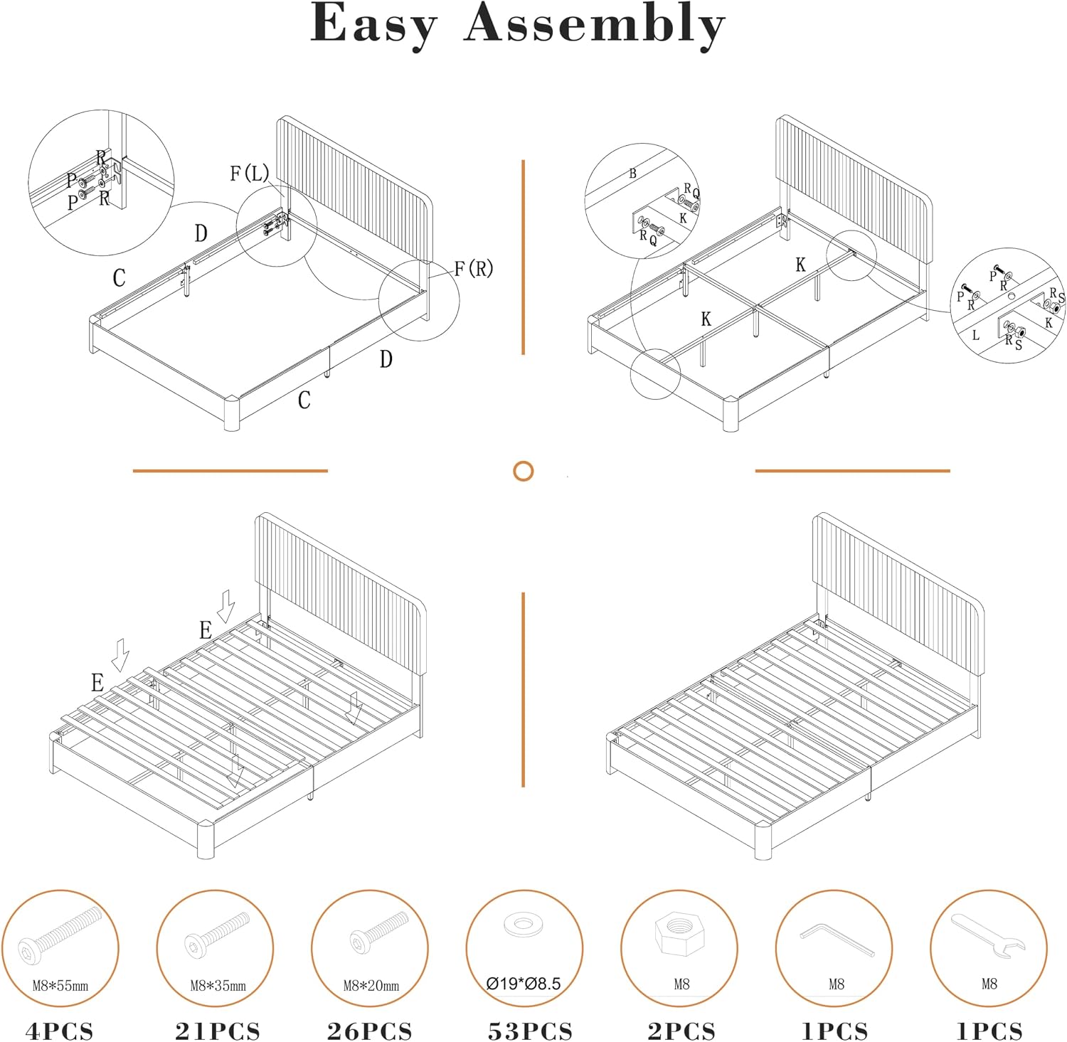 Vipbear Queen Upholstered Platform Bed Frame, Luxury Velvet Fabric with Headboard, Quiet & Sturdy Slat Support, Under-Bed Storage Space, Easy Setup, White