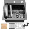 YITAHOME Black Drop In Kitche Sink Workstation, 15' Top Mount Stainless Steel Nano Gunmetal Black Small RV Sink with Cutting Board & Accessories for Workstation, Bar, 15 x 15 x 9 in