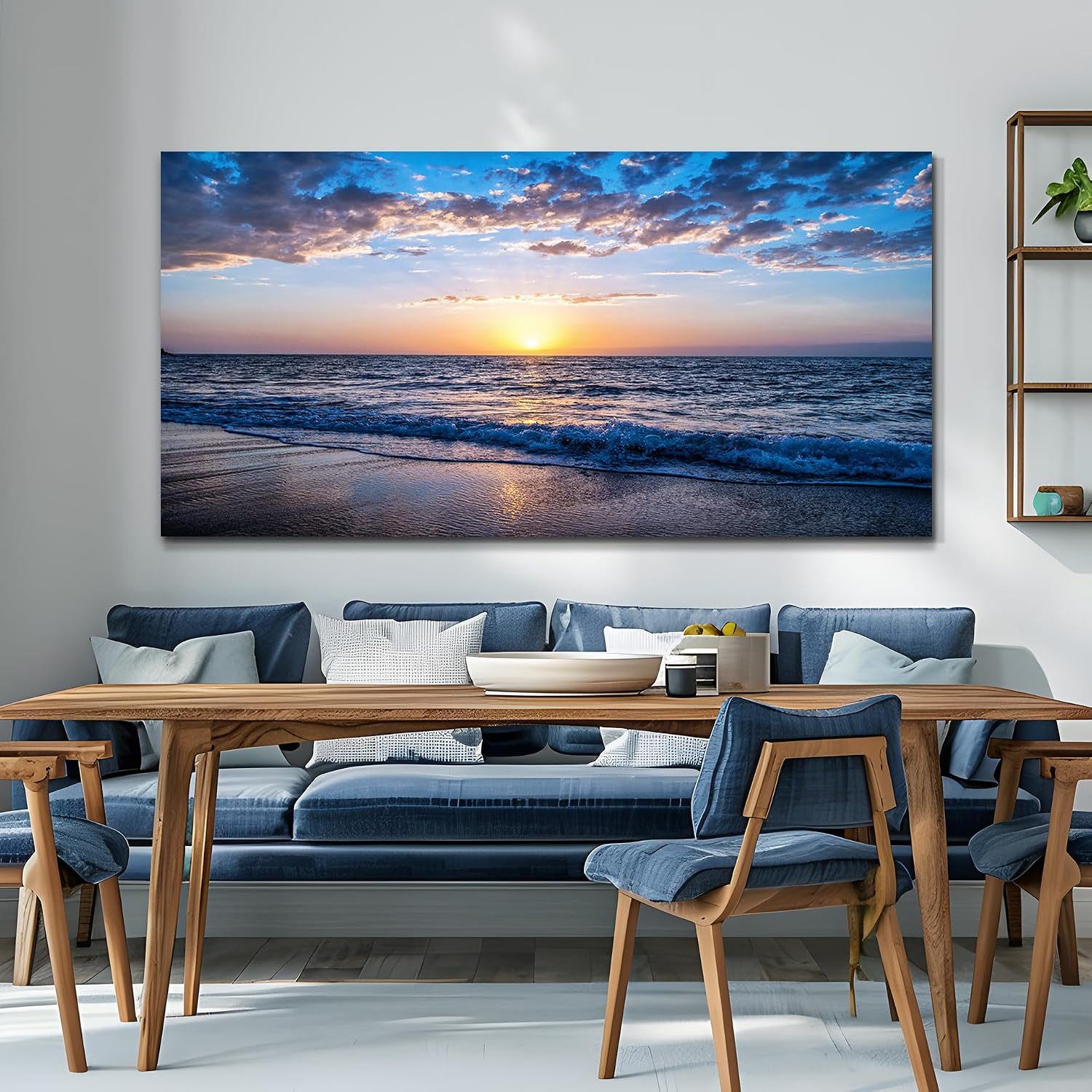 hyidecorart Wall Art Moon Sea blue Ocean Landscape Paintings Bedroom Canvas Art Print wall art for living room Paintings for Wall Decor and large Home Decor (30 x 60inch x 1pcs)