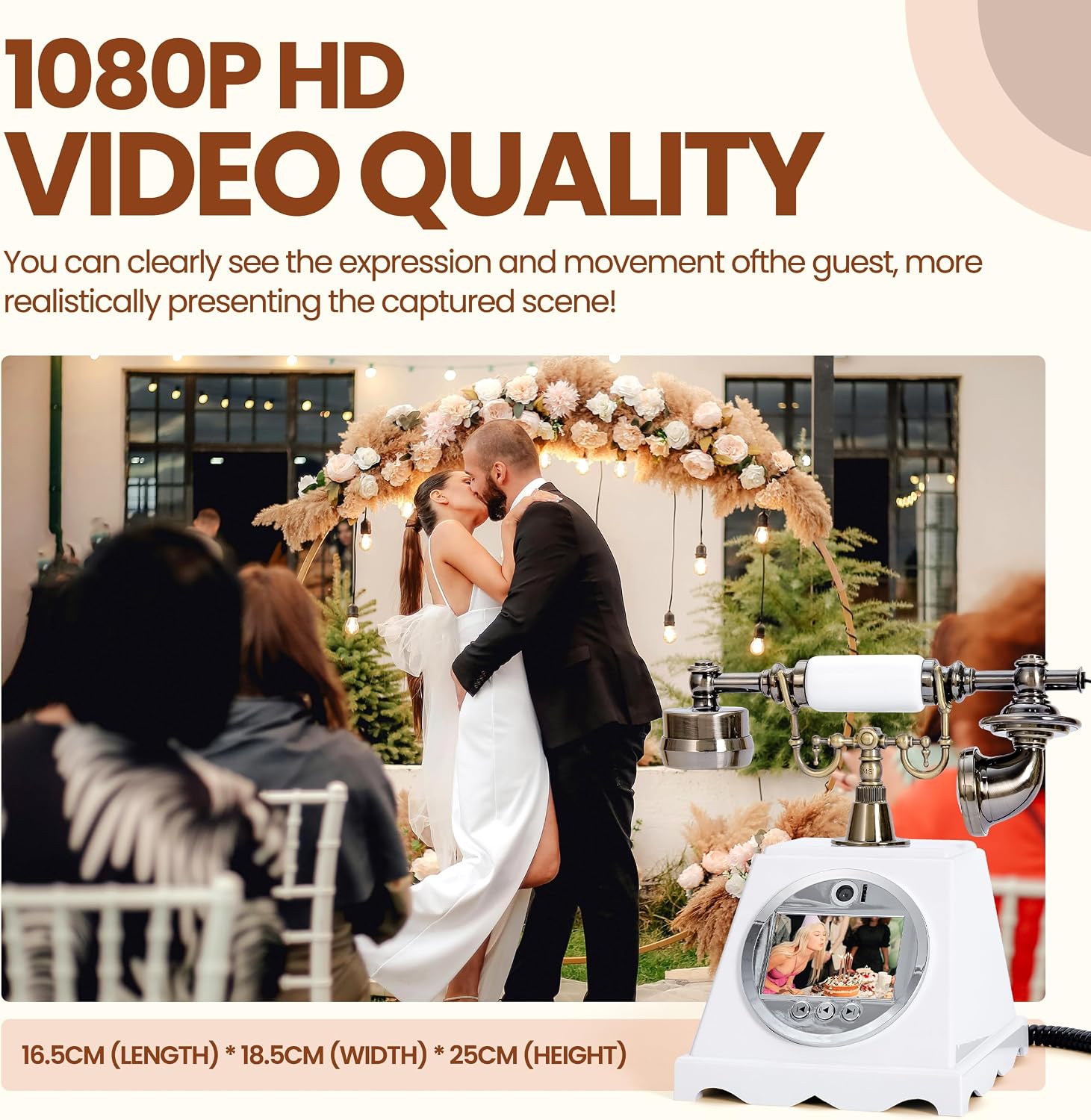 FiayaCom Video Audio Guest Book Wedding Phone,1080P HD Video Phone Guestbook, Preserve Your Special Occasions, Ideal for Wedding Bridal Shower, Birthday, Graduations, Baby Shower(Retro White)