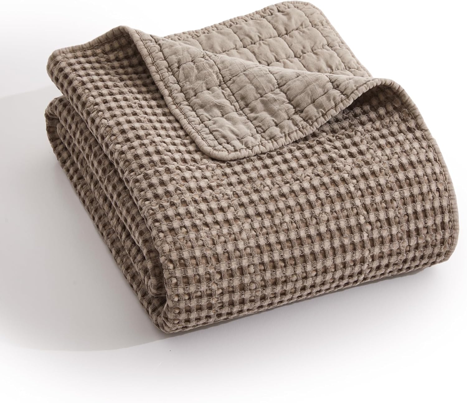 Levtex Home Mills Waffle King Bedspread Set (122x106in) with 2 Pillow Shams (36x20in) - Cocoa - Cotton Waffle King Size Bedspread Set - Soft, Pre-Washed