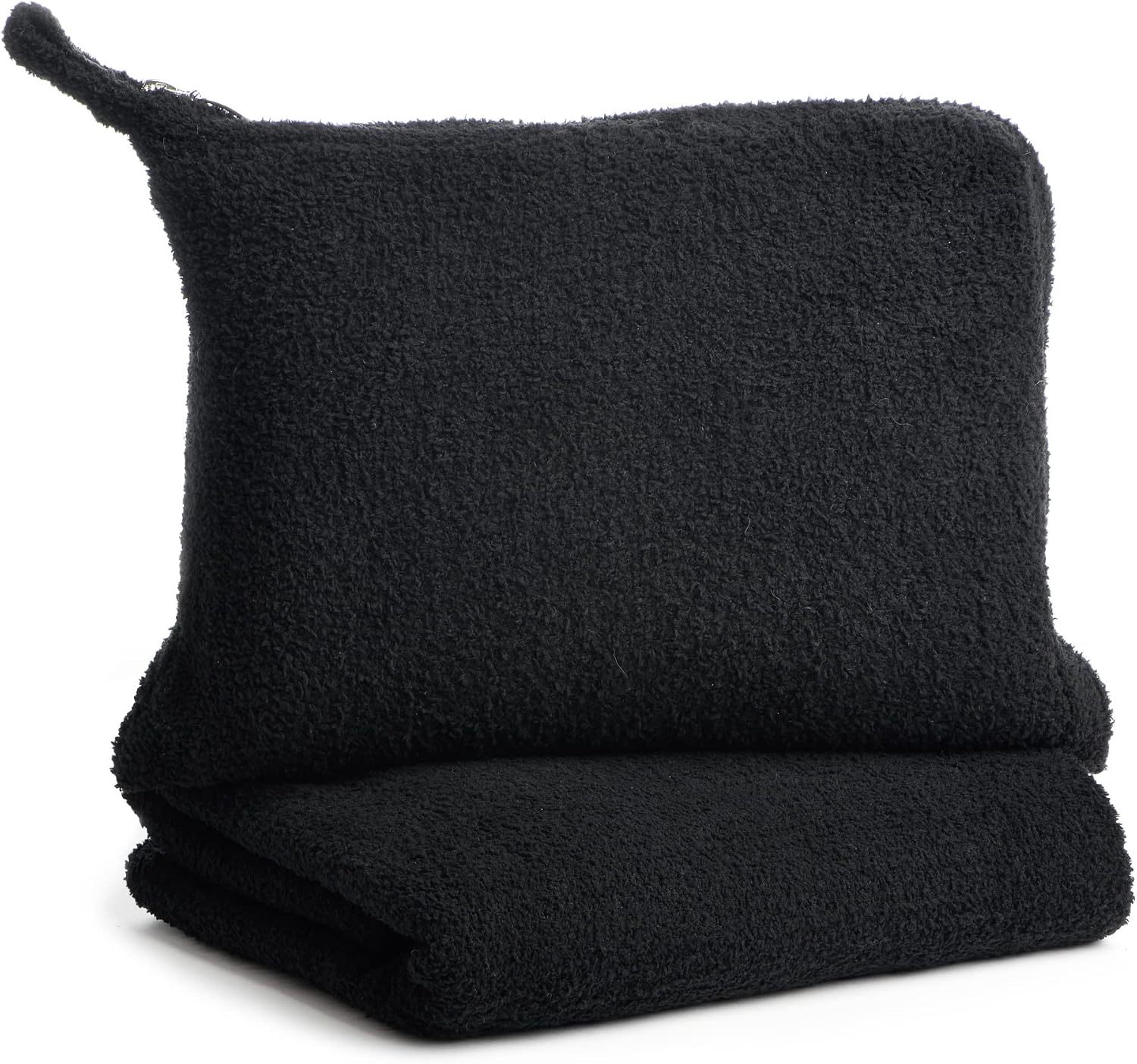 KASHWÉRE Solid Travel Blanket in Zipper Pouch, Use as Mini Throw or Pillow (Black)