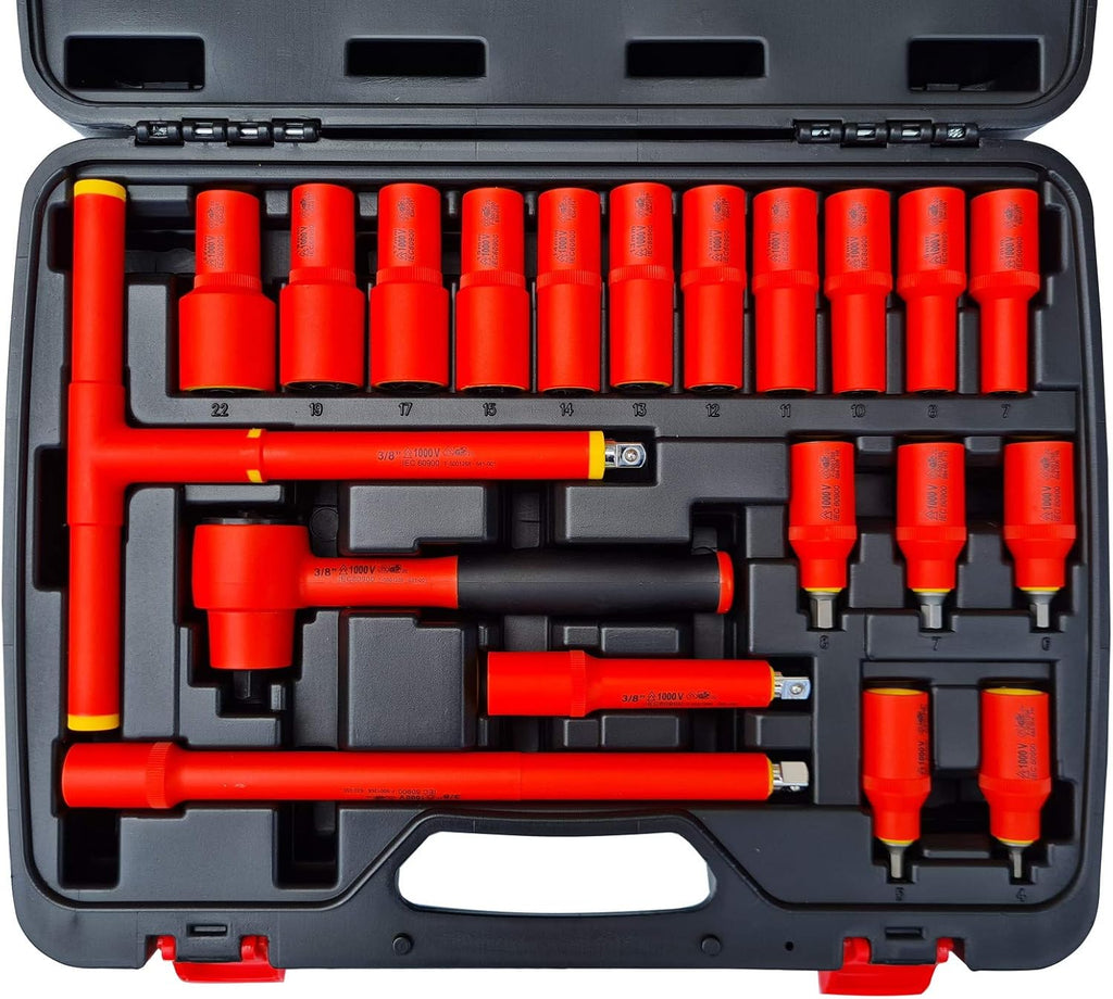 1000V Insulated Metric Socket Set | 20 Piece 3/8' Drive | 5 Hex Bits
