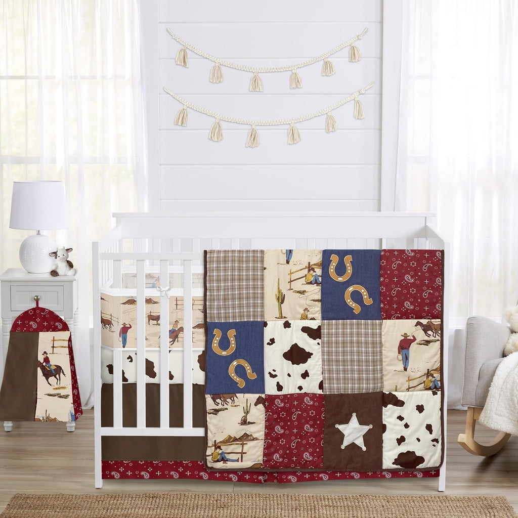 Sweet Jojo Designs Tan Brown Western Cowboy Boy Girl Gender Neutral Baby Crib Bedding Set Infant Nursery Room BreathableBaby Breathable Mesh Crib Liner Blanket Fitted Sheet Skirt 6p Wild West Horse