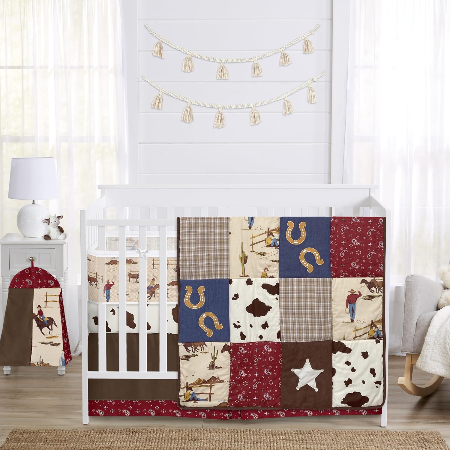 Sweet Jojo Designs Tan Brown Western Cowboy Boy Girl Gender Neutral Baby Crib Bedding Set Infant Nursery Room BreathableBaby Breathable Mesh Crib Liner Blanket Fitted Sheet Skirt 6p Wild West Horse