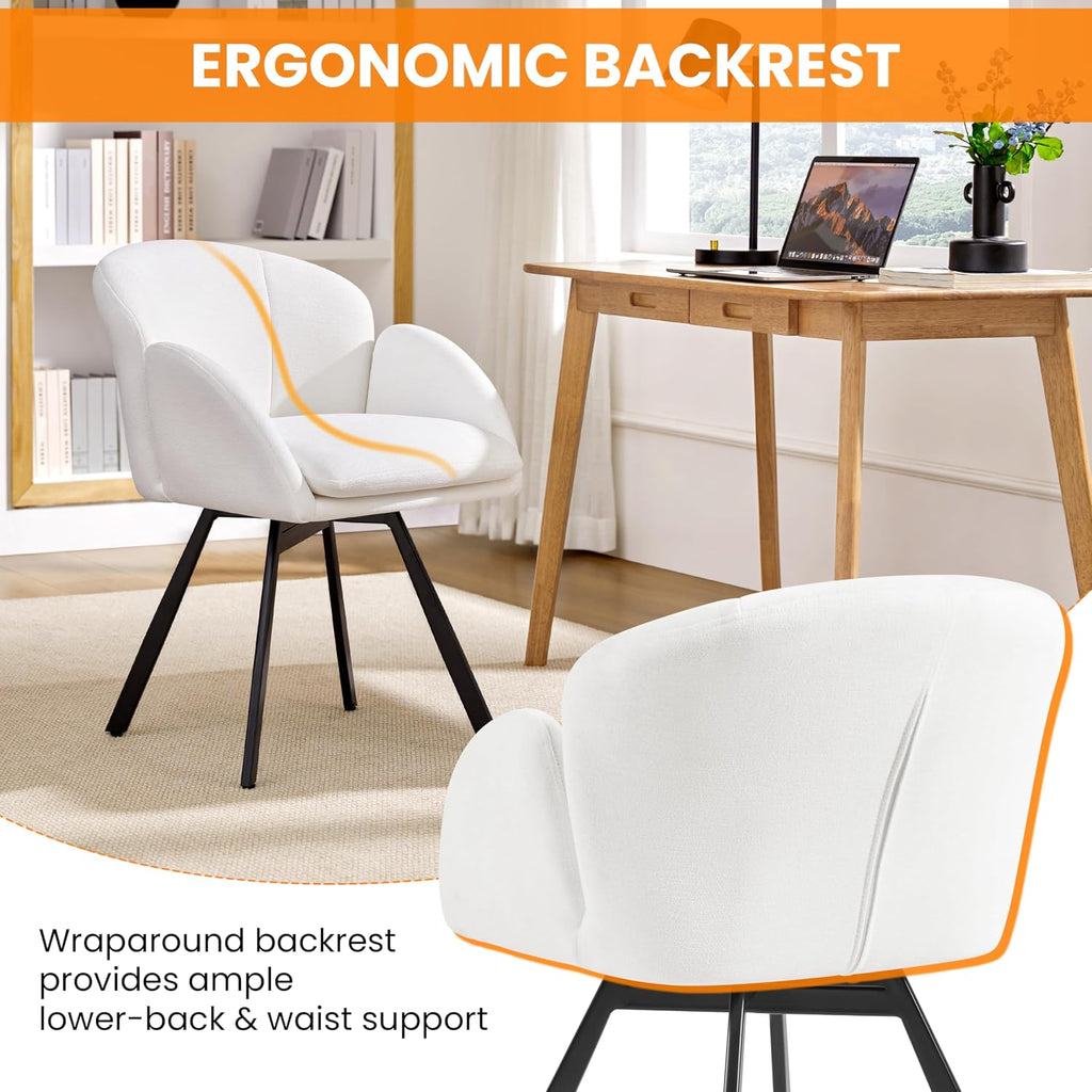 Yaheetech Swivel Accent Chair, Flower Chenille Armchair, Vanity Chair Side Chair with 360-Degree Swivel Base and Seat Cushion for Living Room/Bedroom/Home Office/Makeup, White, Set of 2