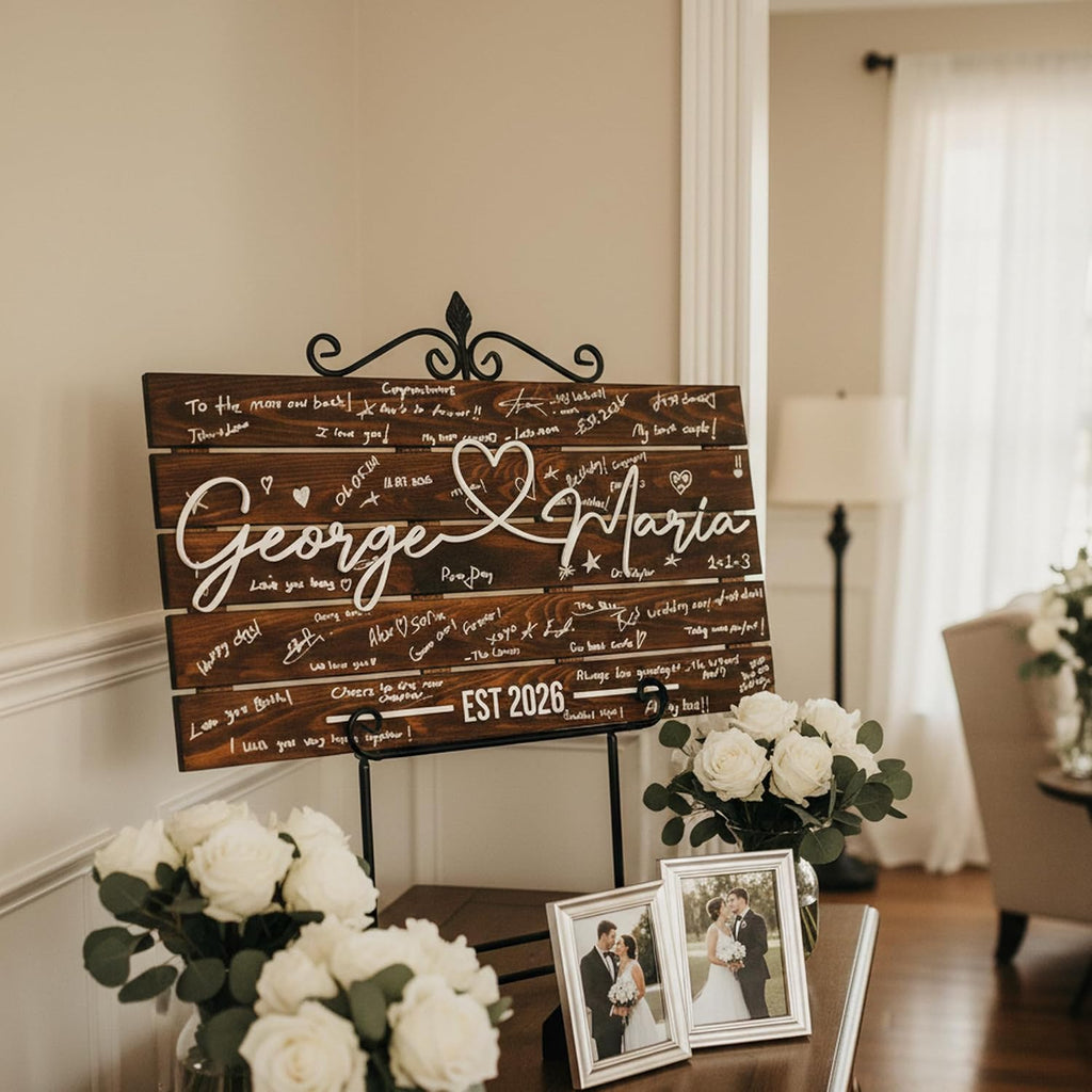 Personalized Unique Wedding Guest Book Alternative, Custom Pallet Wedding Guestbook Sign, Wooden 3D Last Name Plaque for Reception Decor, Rustic Meaningful Guestbook Idea for Signatures & Well Wishes (XL - 33.5x17.5')