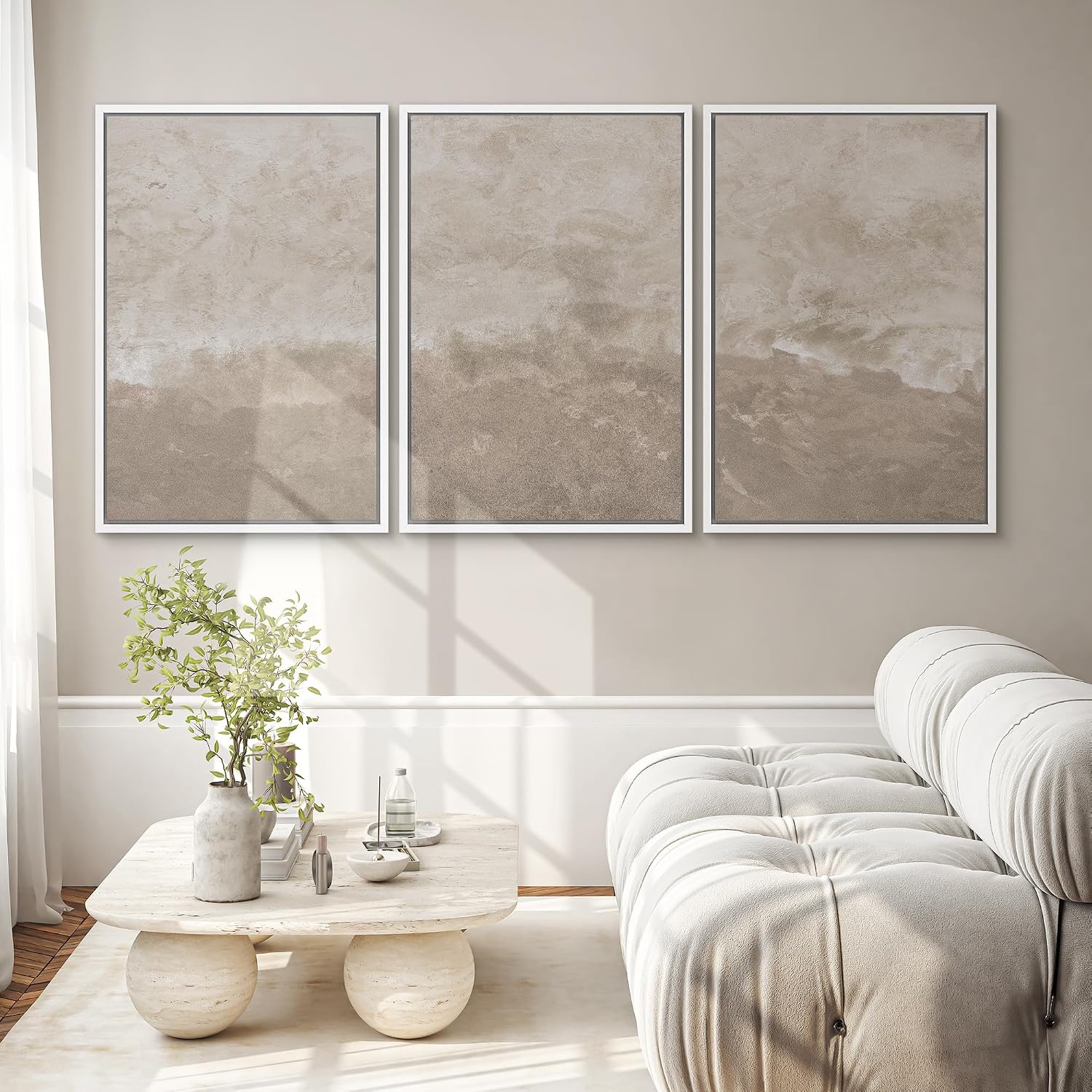 SIGNWIN Framed Canvas Print Wall Art Set Neutral Sand Minimalist Beige Abstract Illustrations Modern Scenic Colorful Ultra for Living Room, Bedroom, Office - 24'x36'x3 White