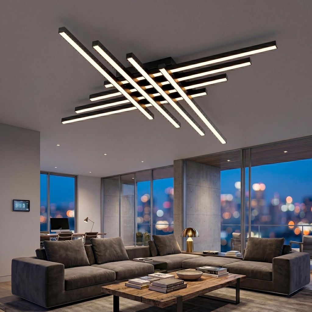 Flush Mount Ceiling Light Fixture 45.7' Modern Black Sputnik Dimmable LED Lamp with Remote Control Ideal for Bedroom Living Room Kitchen Room(8 Lights)