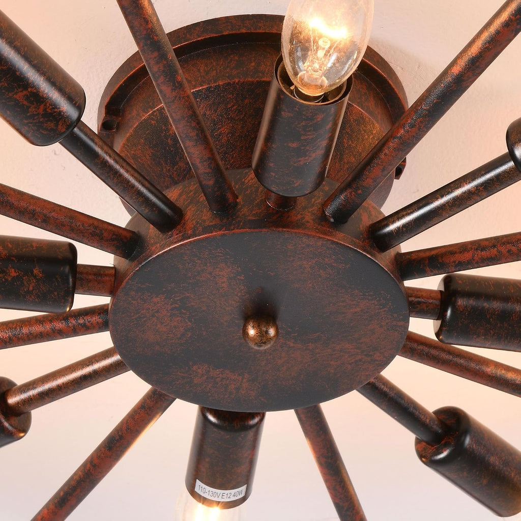 Farmhouse Ceiling Light Red Rust Metal Dining Room Flush Mount Light Fixtures, 26.8' Rustic Living Room Lighting Fixtures Ceiling, E12 Ceilings Lamp for Kitchen (8-Light)