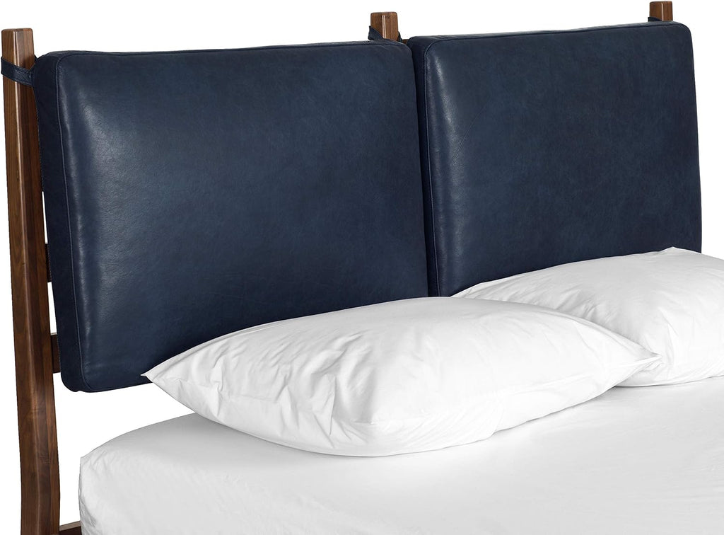 Poly & BARK Truro King Bed Headboard Cushion Set in Full-Grain Semi-Aniline Italian Tanned Leather in Midnight Blue