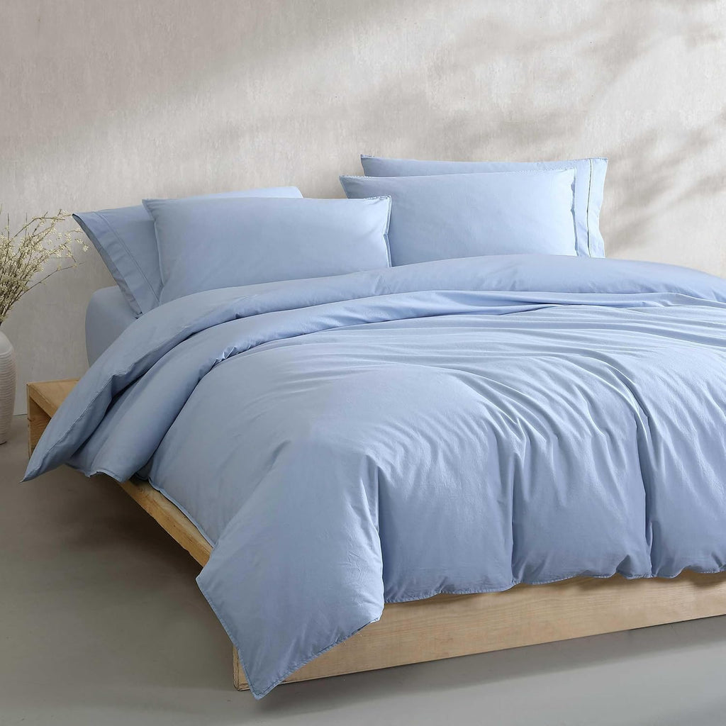 Calvin Klein - King Duvet Cover Set, Relaxed Garment Washed Cotton Percale Bedding with Shams, Button & Corner Tie Closure, Oeko-Tex Certified (Modern Cotton Washed Percale Blue)
