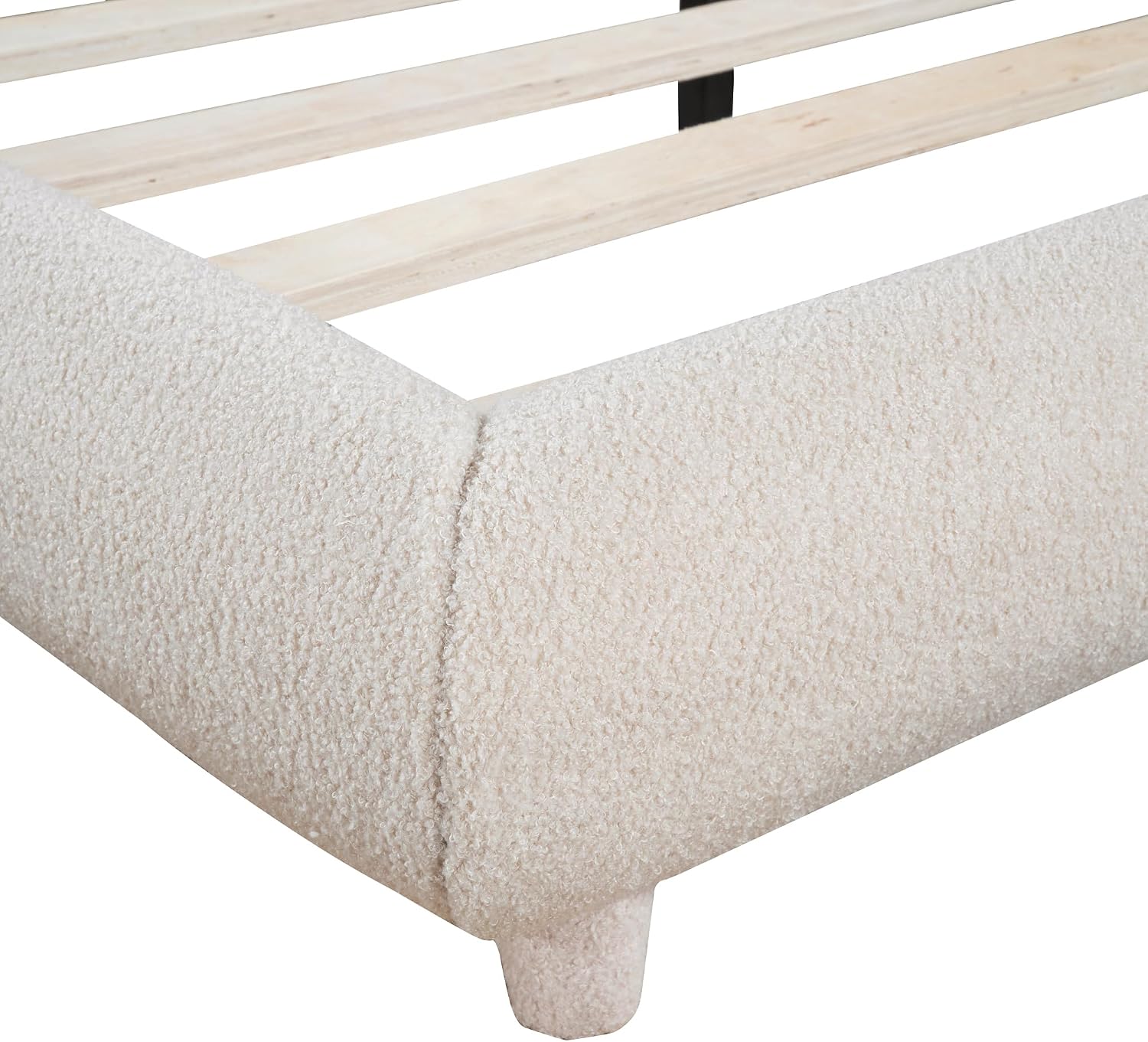 Curve-Shaped Upholstered Platform Bed with Curved Shaped Headboard, Full Size Wood Bed Frame for Kids Adults Bedroom Furniture, Teddy Fleece Thick Fabric Upholstered Bed Grounded Bed (Beige)