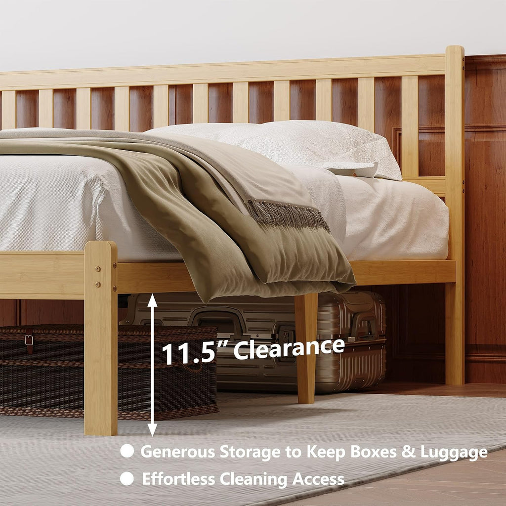 14 in High Solid Bamboo Wood Platform Queen Bed Frame with Headboard, Bed Frame Queen Size, Heavy Duty, No Box Spring Needed, Nosie Free