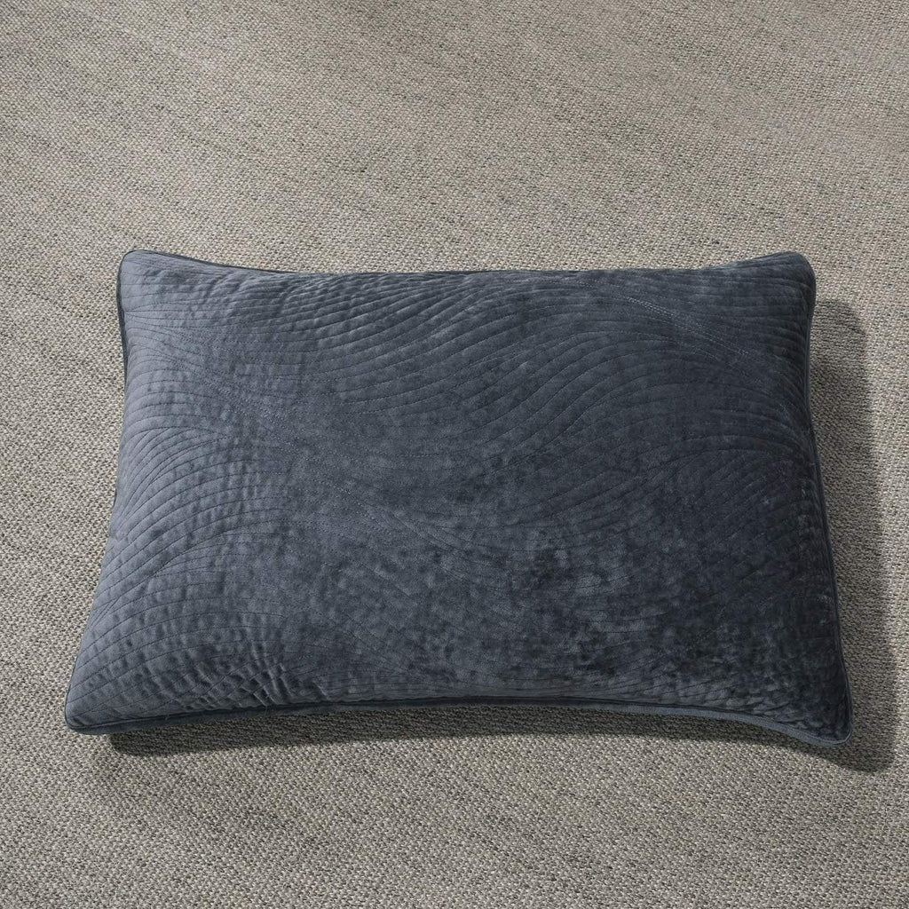 Tache Velvet Dreams Luxurious Velveteen Velour Super Soft Plush Warm Cozy Elegant Ripple Waves Stitch Quilted Coverlet Steel Navy Blue Bedspread Set, Full