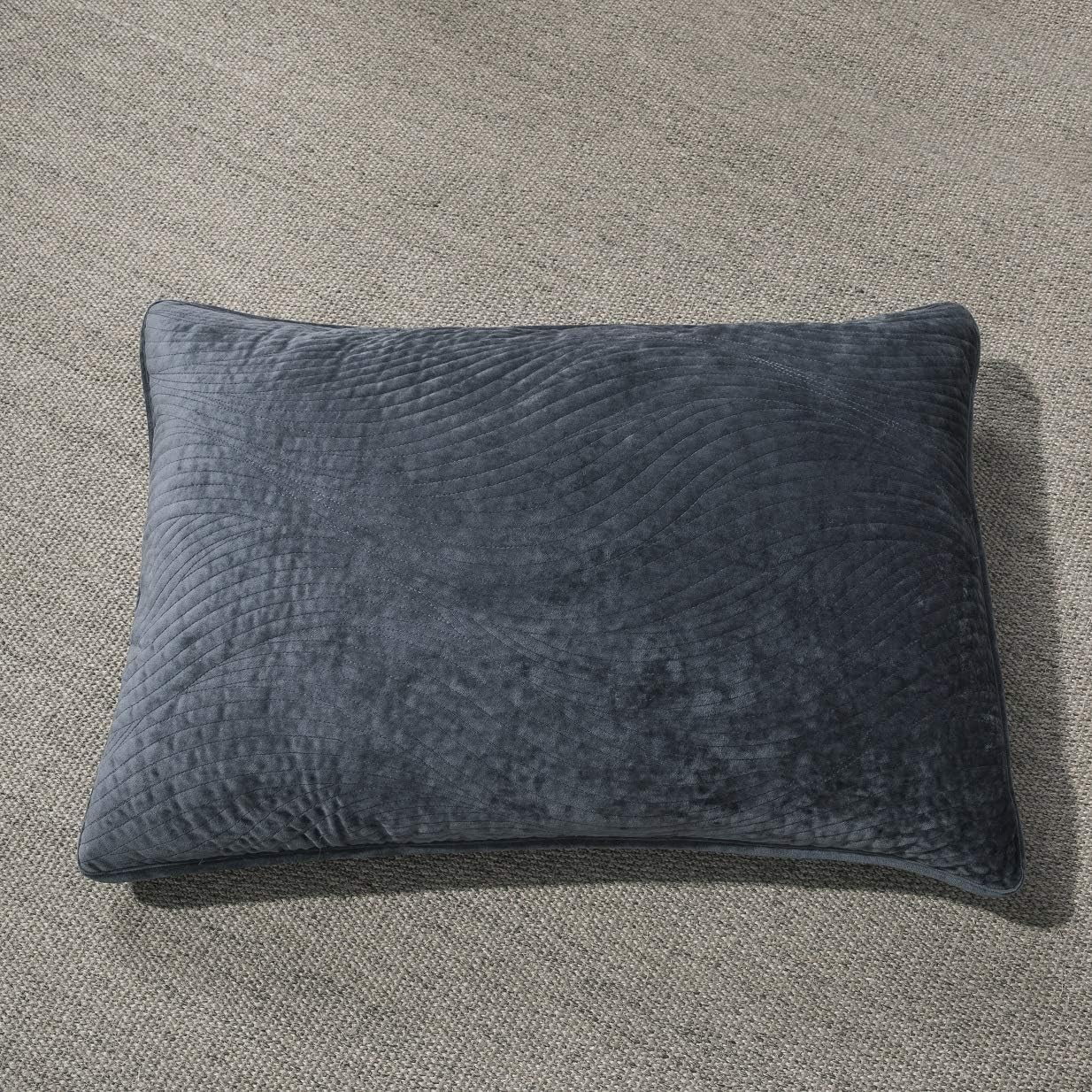 Tache Velvet Dreams Luxurious Velveteen Velour Super Soft Plush Warm Cozy Elegant Ripple Waves Stitch Quilted Coverlet Steel Navy Blue Bedspread Set, Full