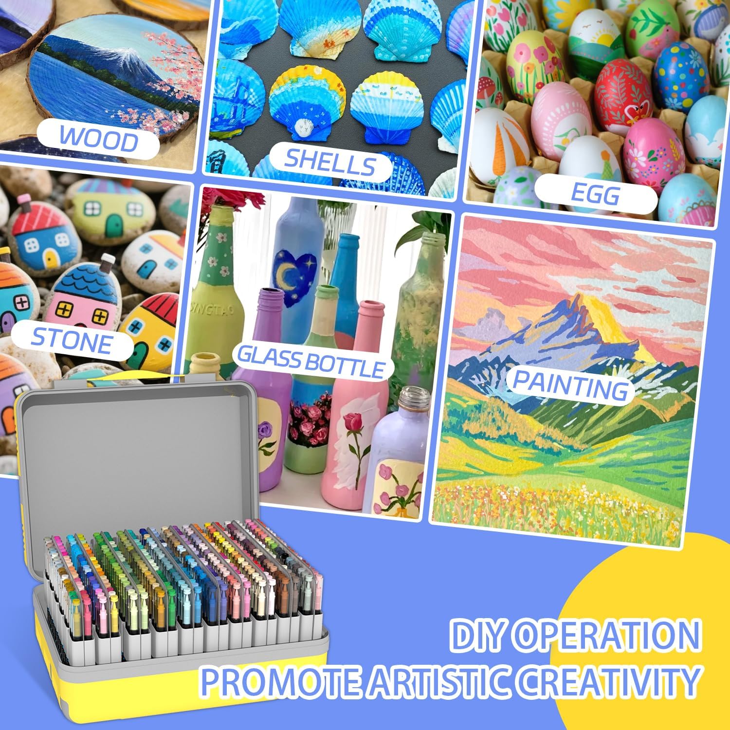 360 Colors Acrylic Paint Markers, Soft Brush Tip Pens, Water-Based No-Bleed Premium Acrylic Paint Pens for DIY Art & Crafts - Fabric, Wood, Metal, Rock, Glass (Suitcase Style)