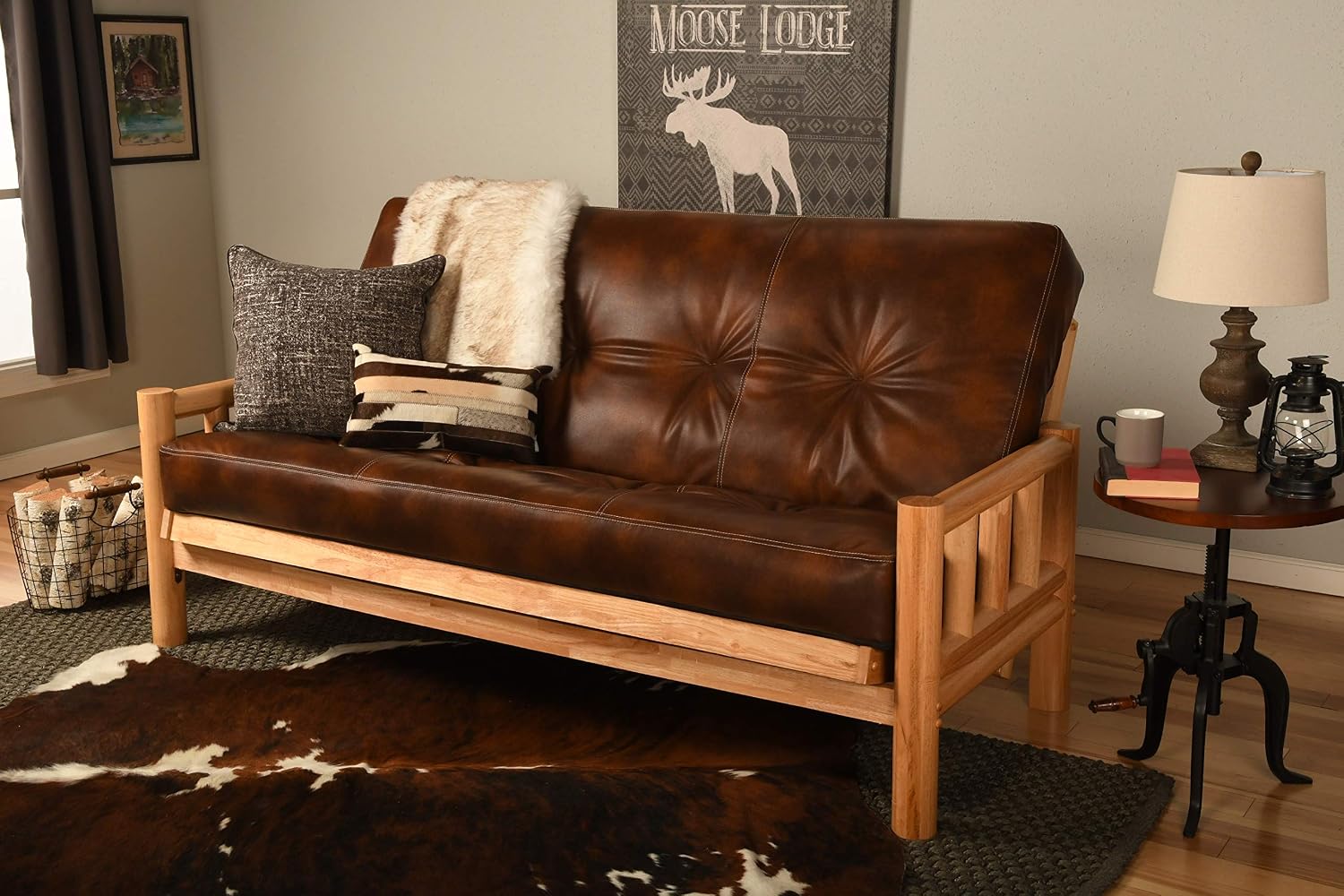 Kodiak Futons Lodge Futon in Natural Finish, Oregon Trail Saddle