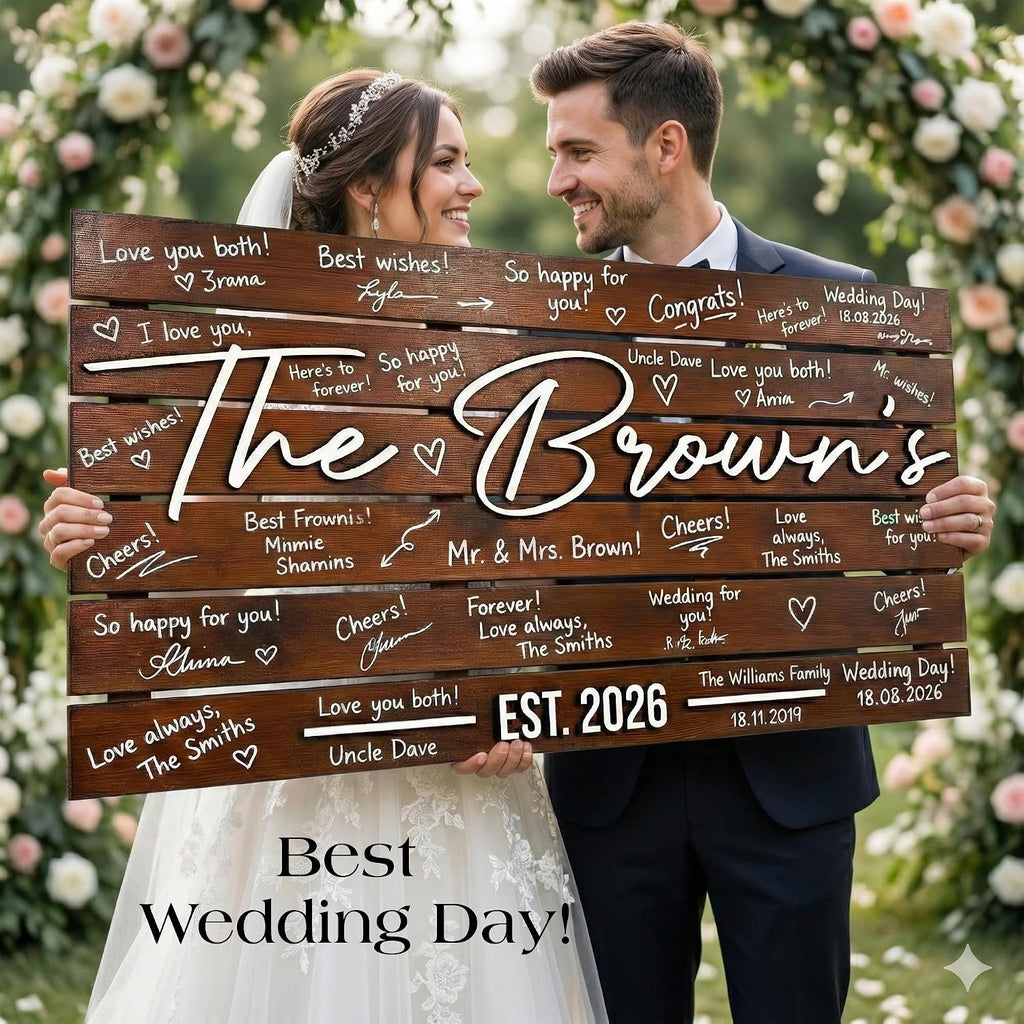 Personalized Big Size Wedding Guest Book Alternative Wooden Sign, Personalized Large Family Name Reception Decor, Rustic 3D Raised Lettering, Custom Solid Wood Signature Board (37.5x21')