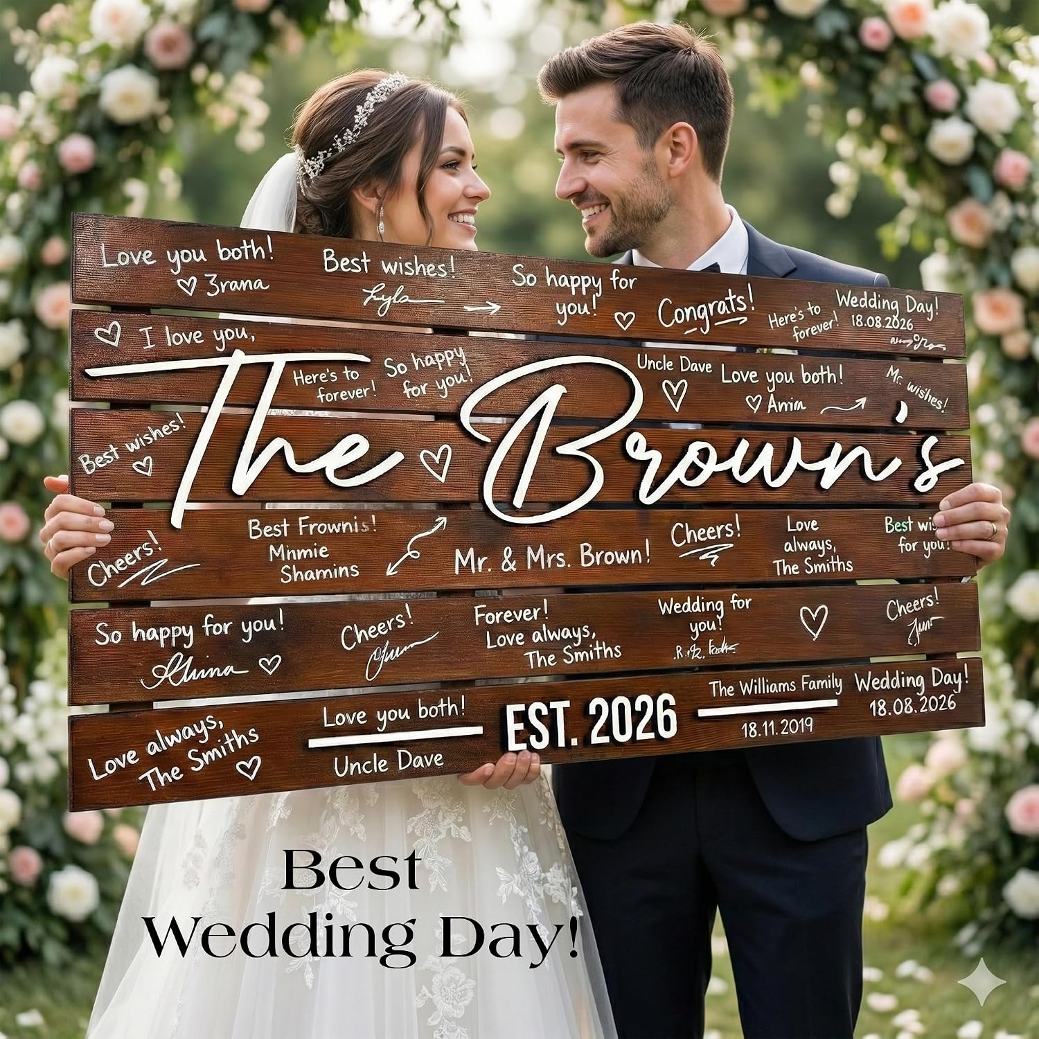 Personalized Big Size Wedding Guest Book Alternative Wooden Sign, Personalized Large Family Name Reception Decor, Rustic 3D Raised Lettering, Custom Solid Wood Signature Board (37.5x21')