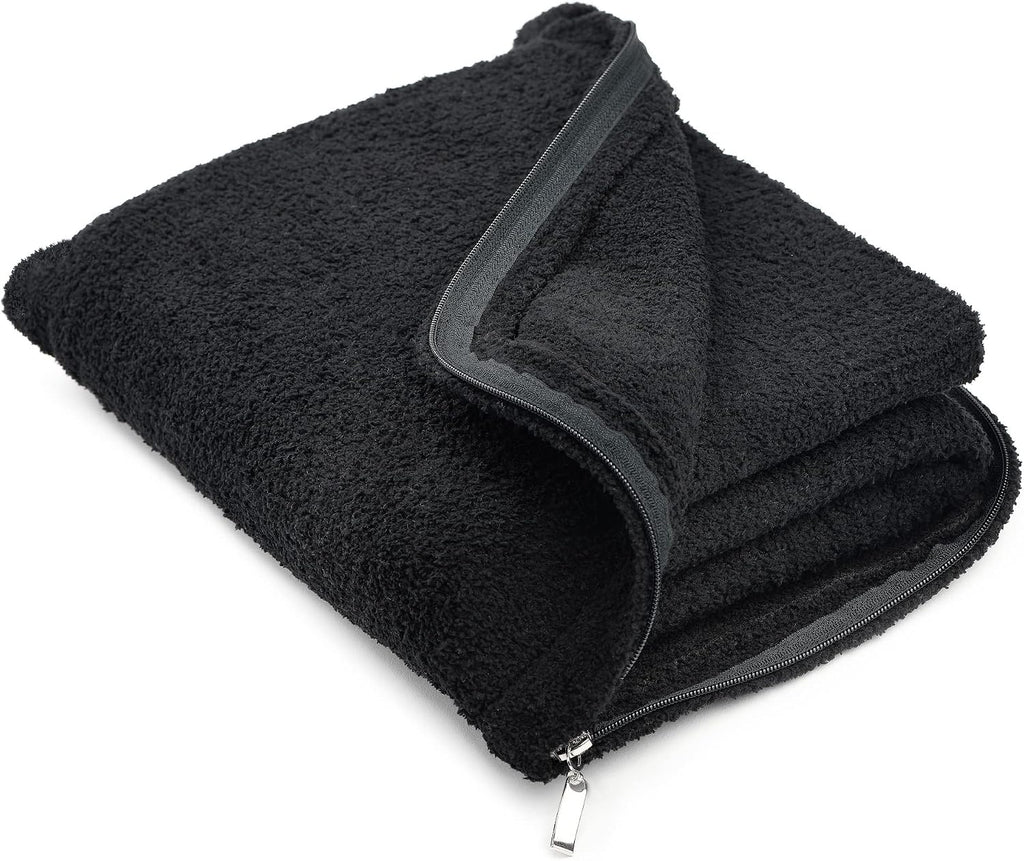KASHWÉRE Solid Travel Blanket in Zipper Pouch, Use as Mini Throw or Pillow (Black)
