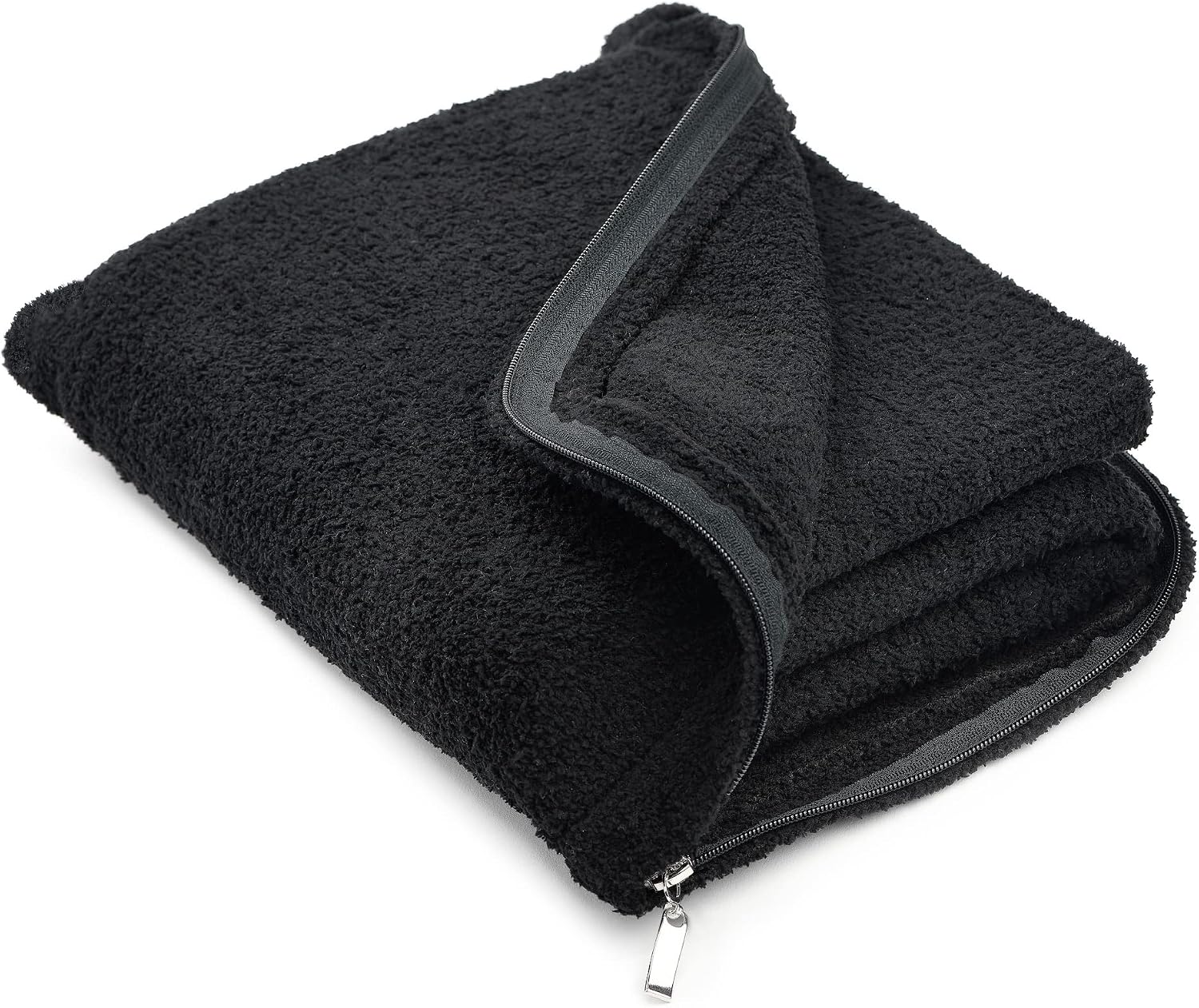 KASHWÉRE Solid Travel Blanket in Zipper Pouch, Use as Mini Throw or Pillow (Black)