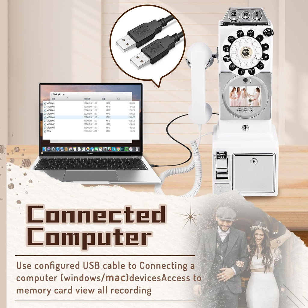 FiayaCom Video Audio Guest Book, Wedding Phone Customized Video Messages,Ideal for a Variety of Memorable Party Occasions (Wall Phone,White)