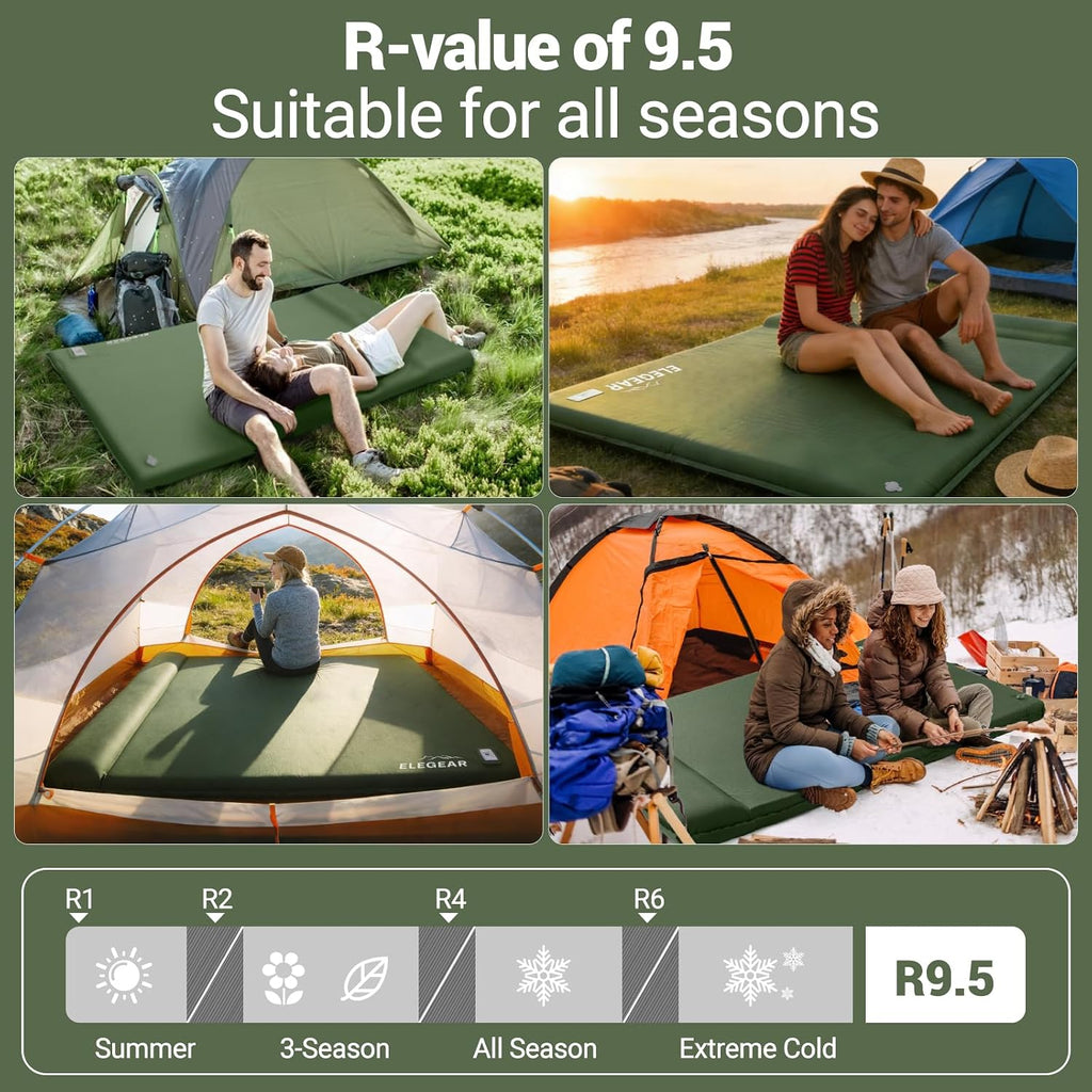 Elegear CumbreX™ Self Inflating Sleeping Pad, Built-in Electric Pump 3.15' Ultra-Thick Memory Foam Camping Mattress Pad with Pillow Double Sleeping Pad for Camping R-Value 9.5 Foam Camp Pad - Full