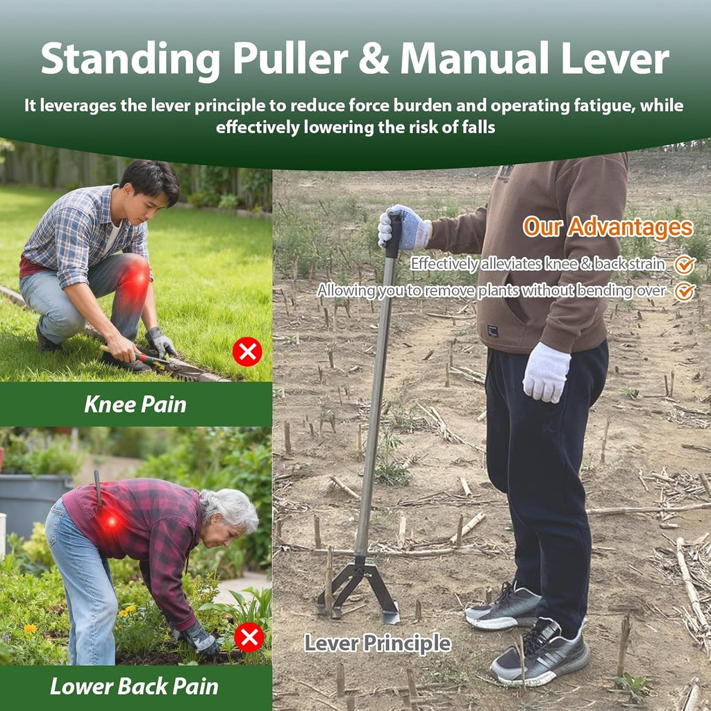 Corn Stalks Post Puller w/Adjustable Handle, High-Leverage Tree Root Extraction Tool Fully Uproots, Manual Weeders for Farming/Forestry