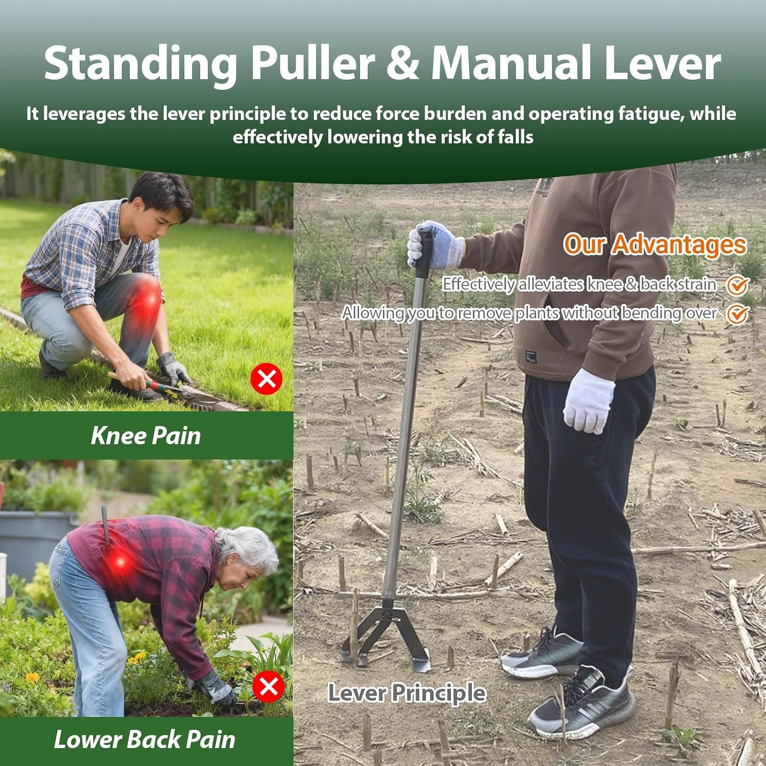 Corn Stalks Post Puller w/Adjustable Handle, High-Leverage Tree Root Extraction Tool Fully Uproots, Manual Weeders for Farming/Forestry