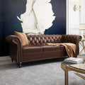 QHITTY Accent Large Sofa, Chesterfield Couch 3 Seater Modern Leather Couch Upholstered Sofa with Tufted Back for Living Room Furniture (Dark Brown)