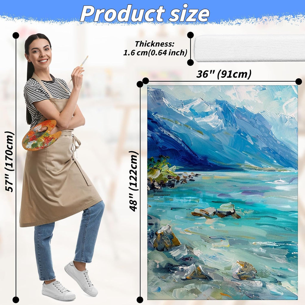 Oleitodh 3 PACK Stretched Canvases for Painting 48x36 100% Cotton Large Canvas Boards for Painting Bulk, White Painting Canvas for Oil, Acrylic Paint & Other Painting Media
