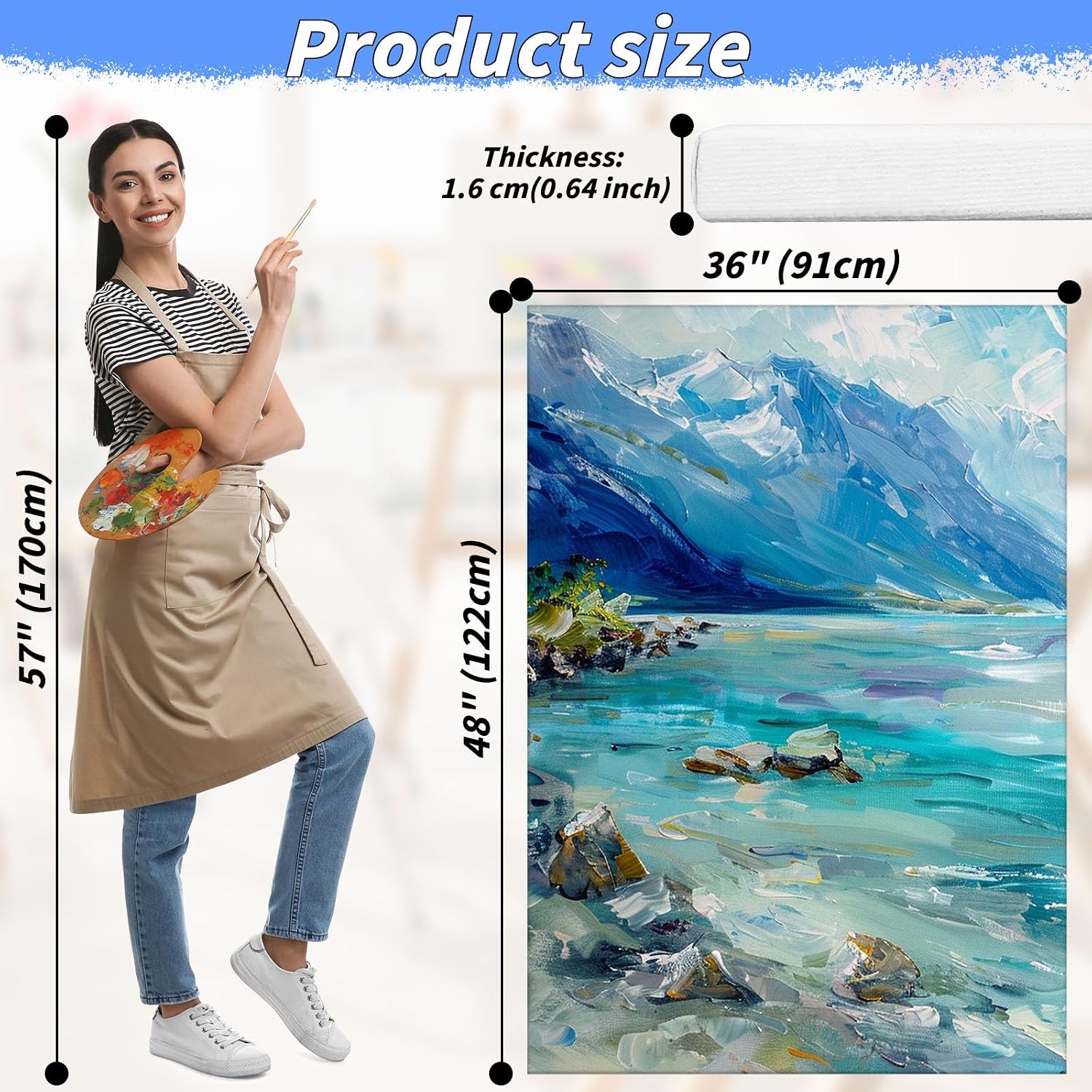 Oleitodh 3 PACK Stretched Canvases for Painting 48x36 100% Cotton Large Canvas Boards for Painting Bulk, White Painting Canvas for Oil, Acrylic Paint & Other Painting Media