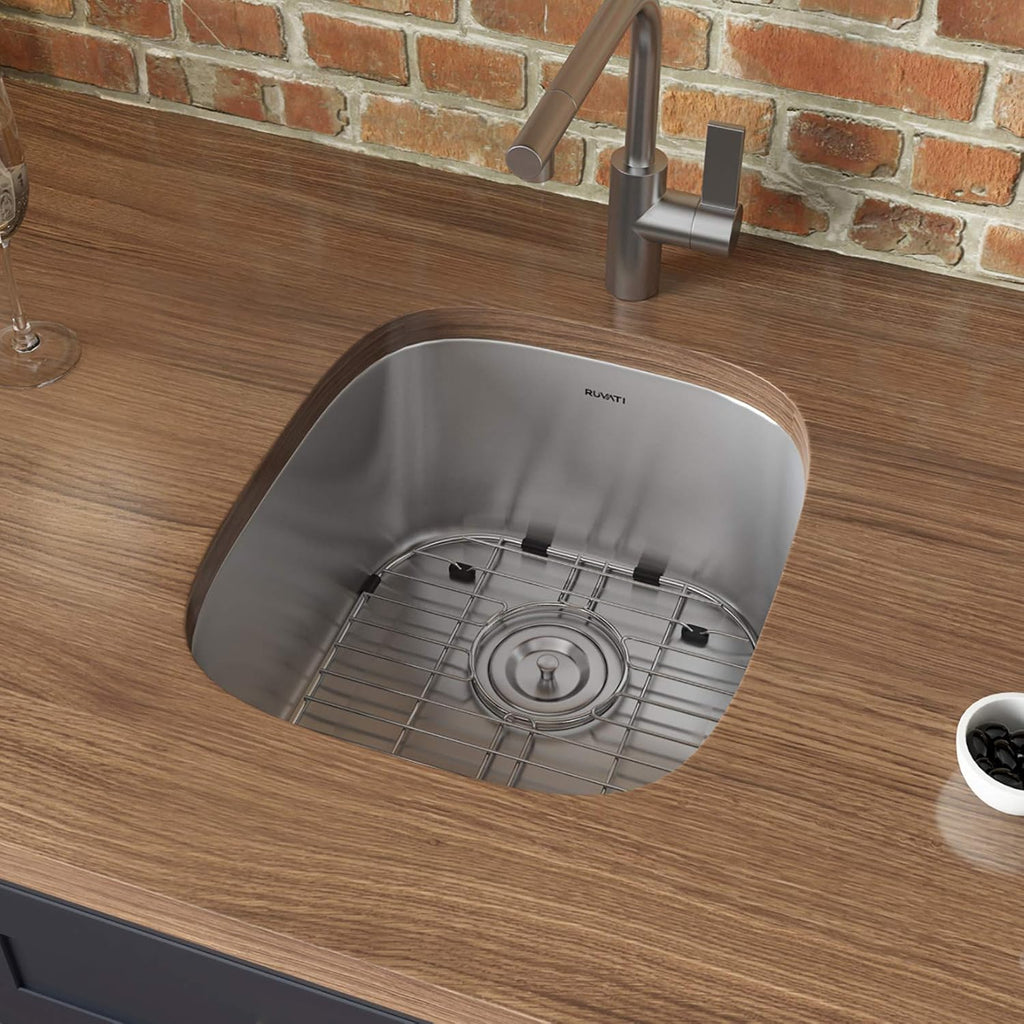 Ruvati 12 x 18 inch Rounded Corners Undermount Kitchen Sink Single Bowl - 16 Gauge Stainless Steel Bar Prep Sink with Brushed Finish hides scratches, Easy-to-Clean Undermount kitchen Sink - RVM4111
