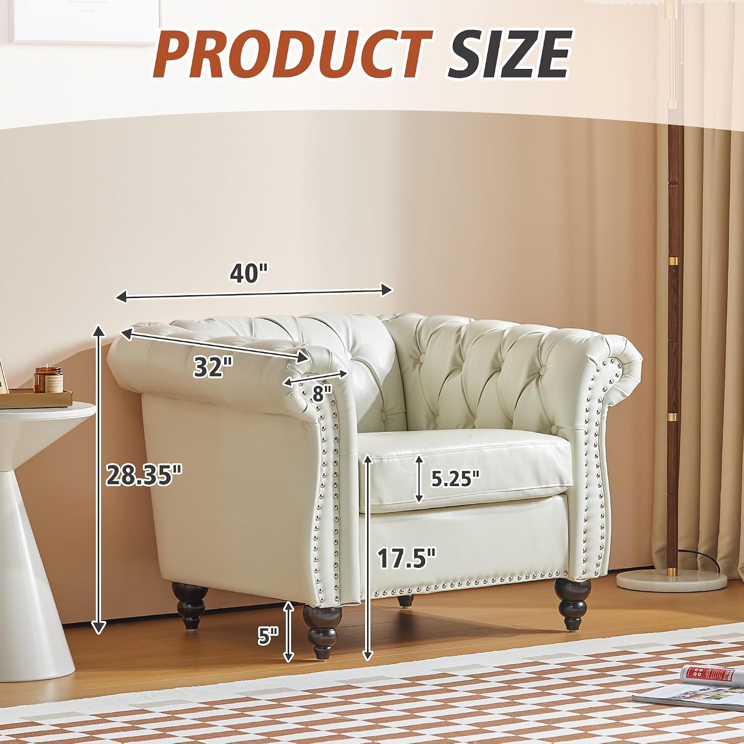 QHITTY 2 Piece Living Room Set, Sectional Chesterfield Sofa Chair Contemporary Upholstered Leather Loveseat Couch Sets for Living Room, Bedroom, Office (White)
