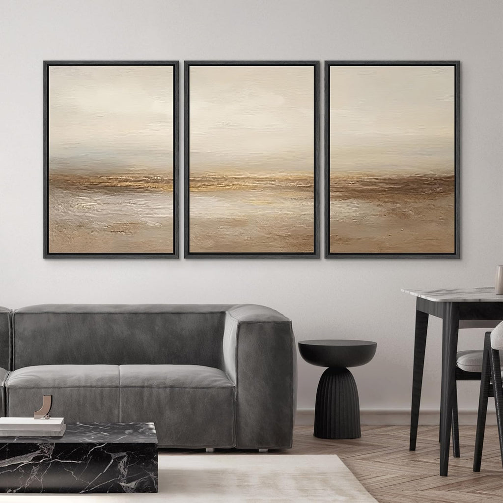 SIGNWIN Framed Wall Art Print Set Beige & Gold Horizon Abstract Minimalist Illustrations Modern Art Chic Multicolor for Living Room, Bedroom, Office - 24'x36'x3 BLACK