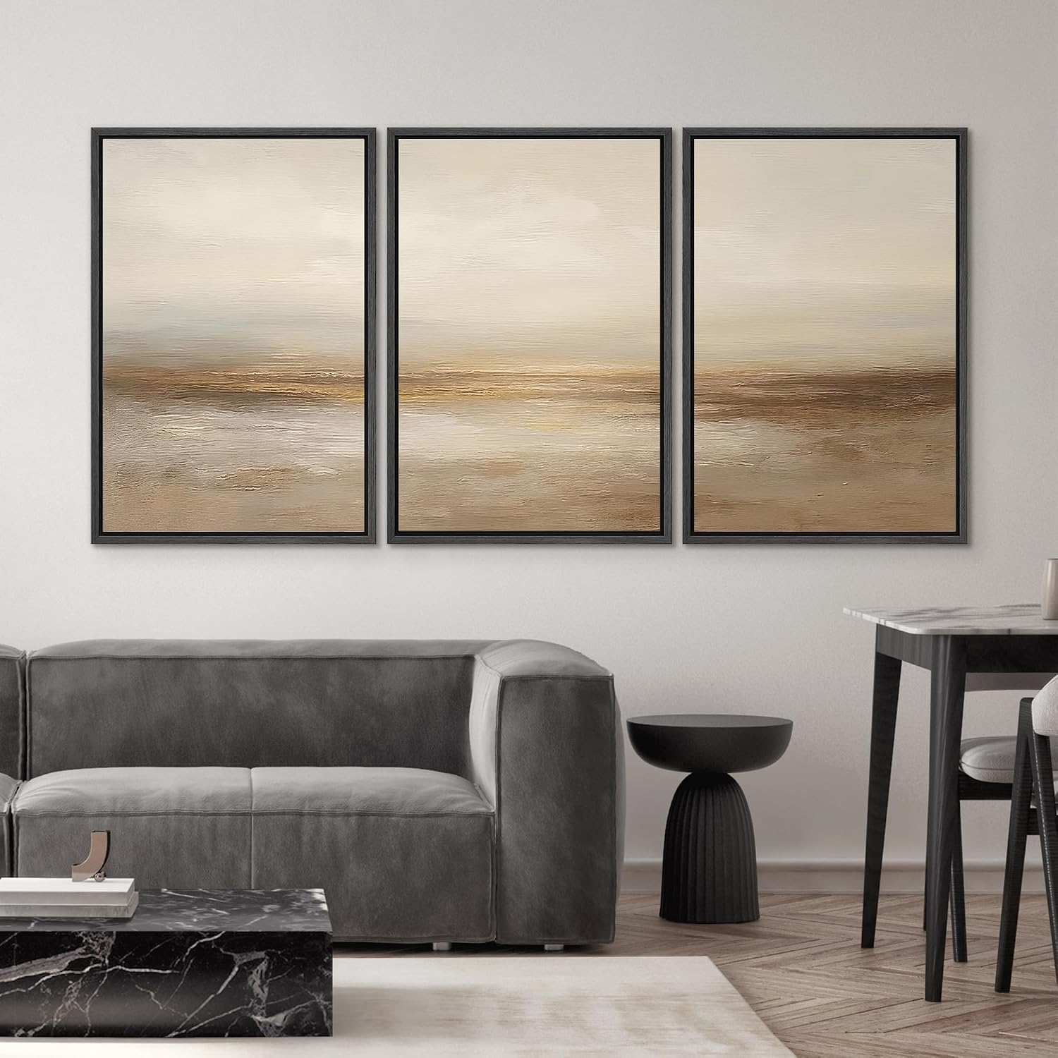 SIGNWIN Framed Wall Art Print Set Beige & Gold Horizon Abstract Minimalist Illustrations Modern Art Chic Multicolor for Living Room, Bedroom, Office - 24'x36'x3 BLACK