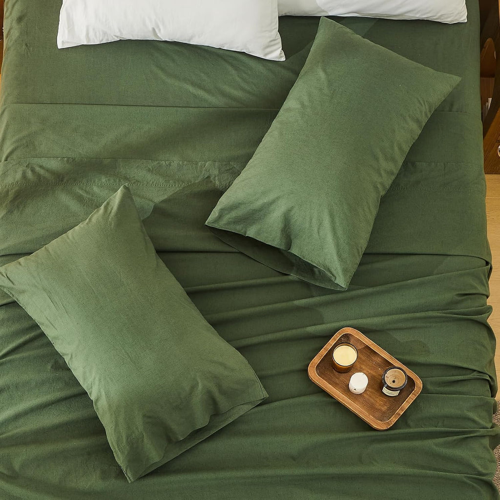 Bedlifes 100% French Flax Linen Sheets Set King Size - 6 Piece Extra Deep Pocket 18-24',Soft Breathable King Bed Sheets with Temperature Regulating & Moisture-Wicking(Forest Green